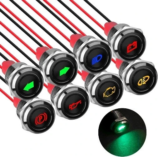 8Pcs 1/2 Inch 12V LED Waterproof Metal Pilot Dash Indicat Color: Multi-colored