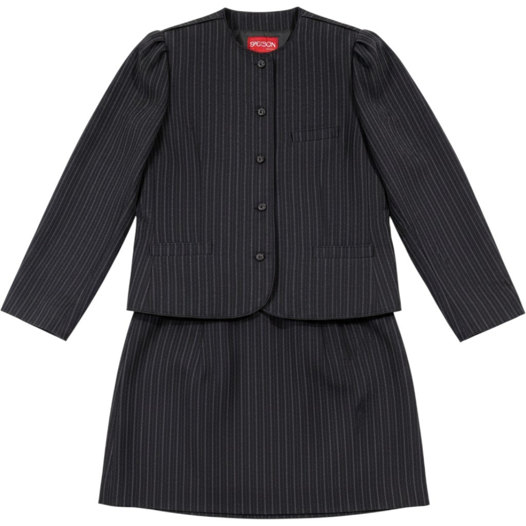 Vintage Pinstripe Skirt Suit Set Dark Gray Officecore Power Suit 2 Piece Set