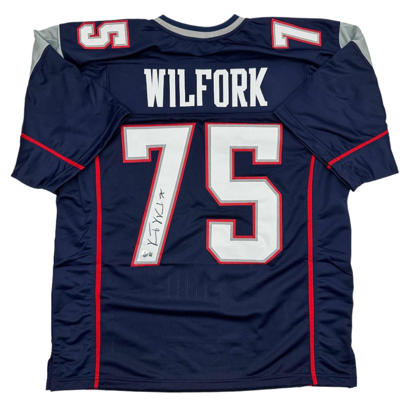Autographed/Signed Vince Wilfork New England Blue Jersey Beckett BAS COA Autographed/Signed Vince Wilfork New England Blue Jersey Beckett BAS COA