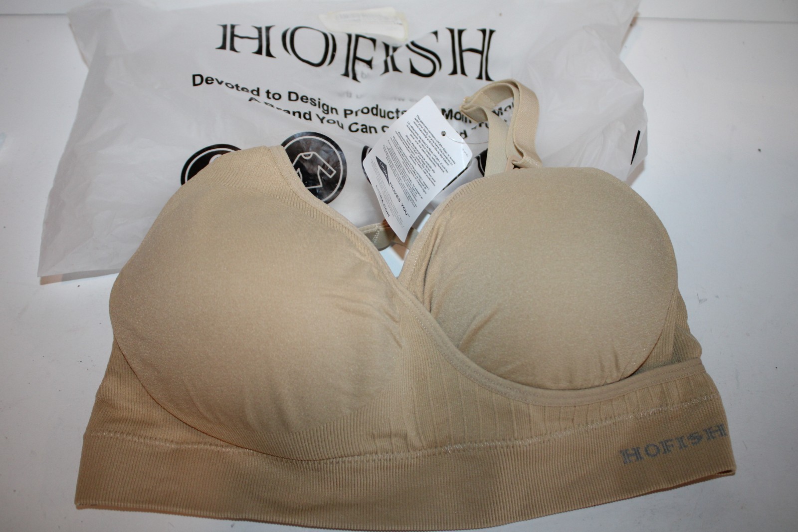 Hofish Medium Nursing Maternity Bra Bralette Wireless Removable Pads Beige