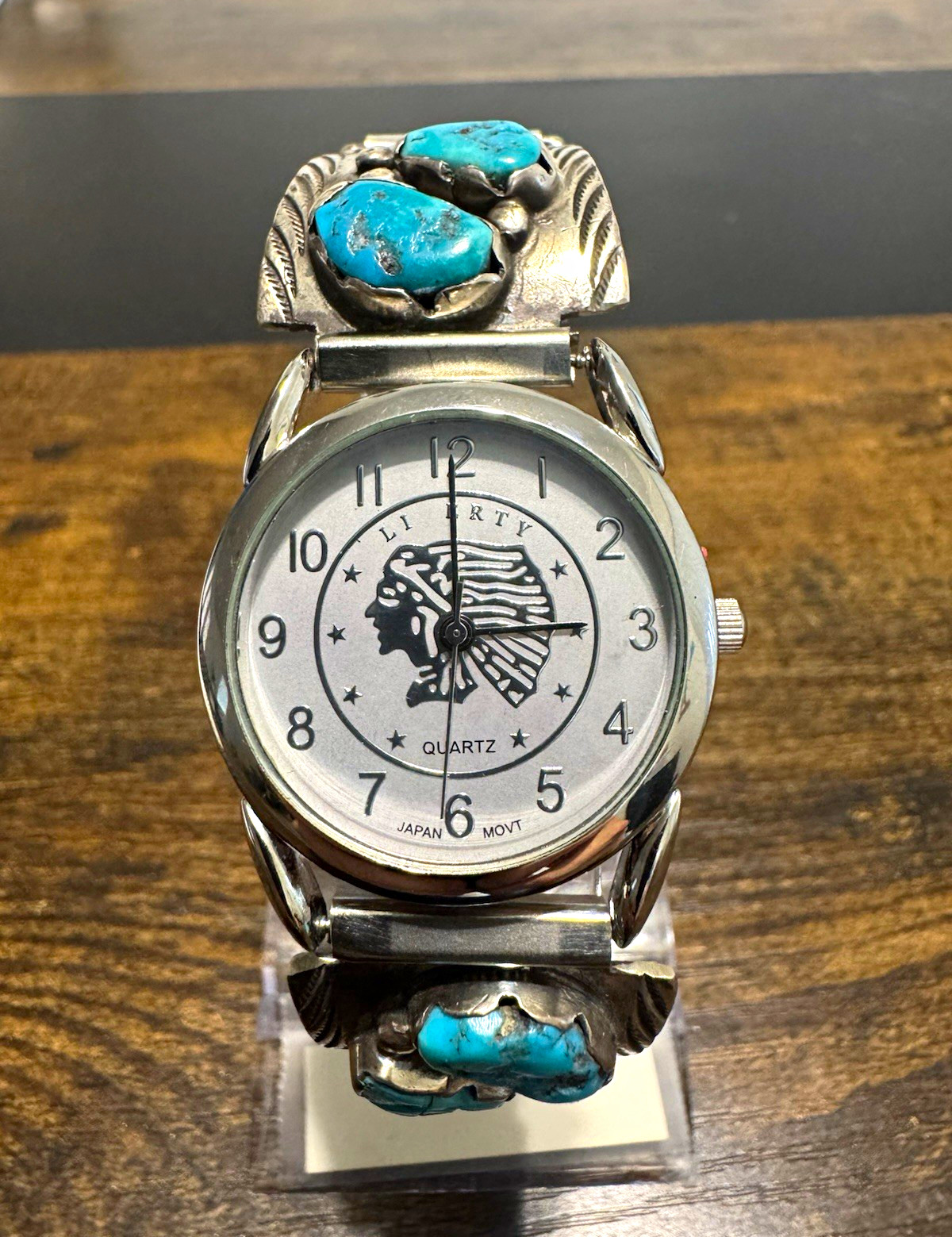 Vintage Native American-style sterling silver and Turquoise watch cuff Vintage Native American-style sterling silver and Turquoise watch cuff