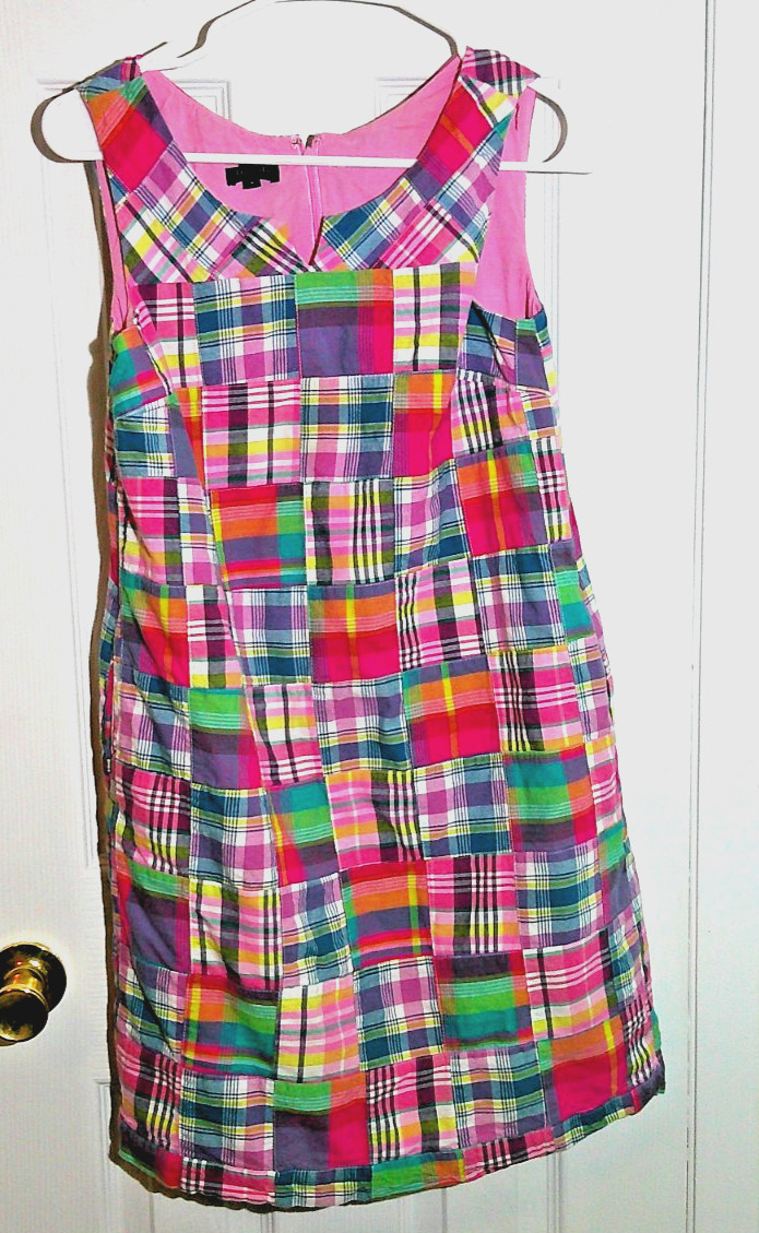 Talbots Patchwork Madras Plaid Cotton Shift Dress 4P Cotton Talbots Patchwork Madras Plaid Cotton Shift Dress 4P Cotton