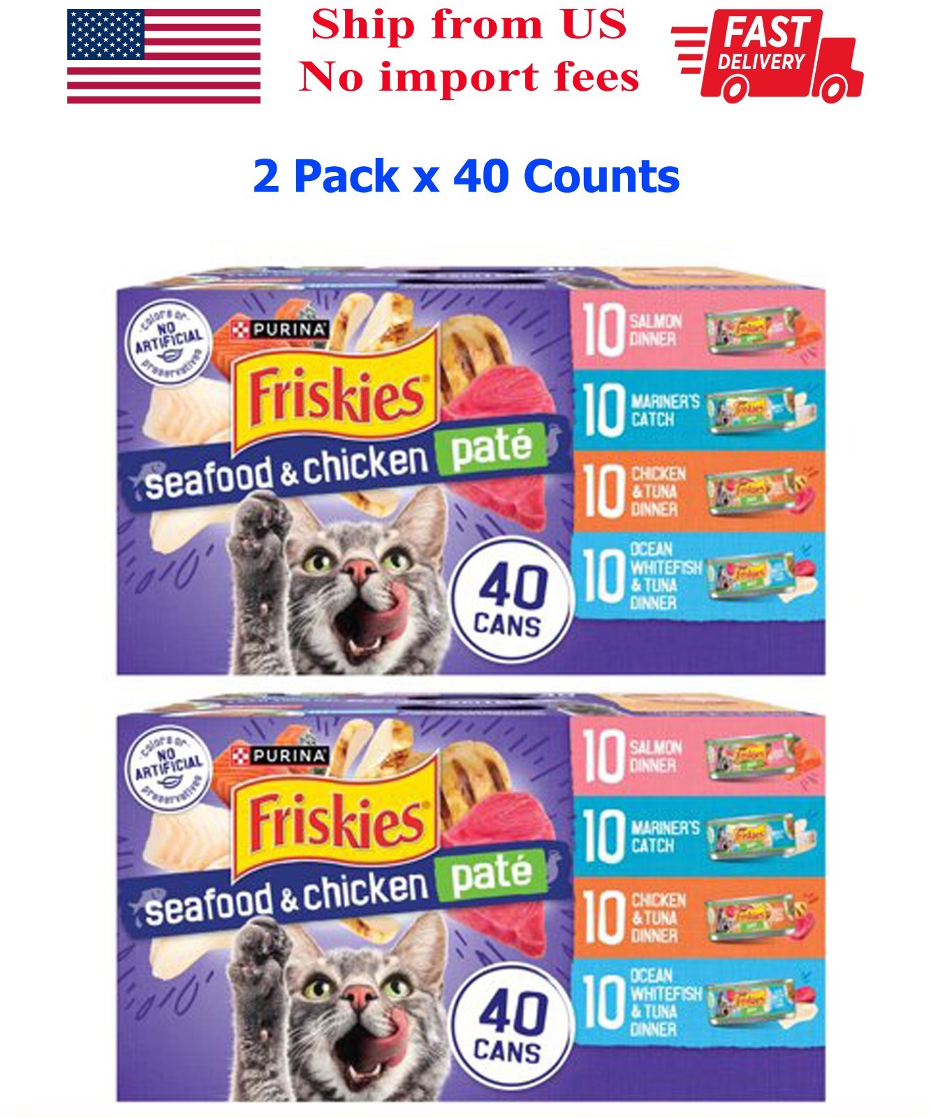 Purina Friskies Pate Wet Cat Food, Seafood & Chicken, Variety Pack, 80cans 5.5oz Purina Friskies Pate Wet Cat Food, Seafood & Chicken, Variety Pack, 80cans 5.5oz