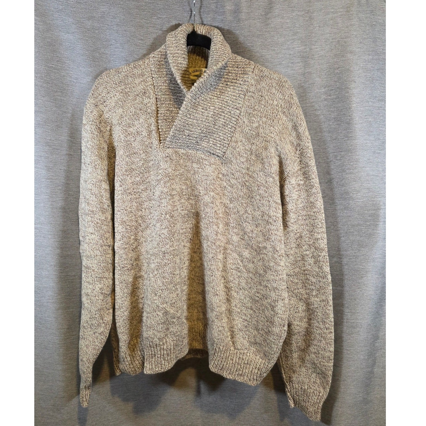 VTG Harbor Bay 90\'s Beige/Tan Wool Blend Cable Knit Pullover Sweater Men L Cowel
