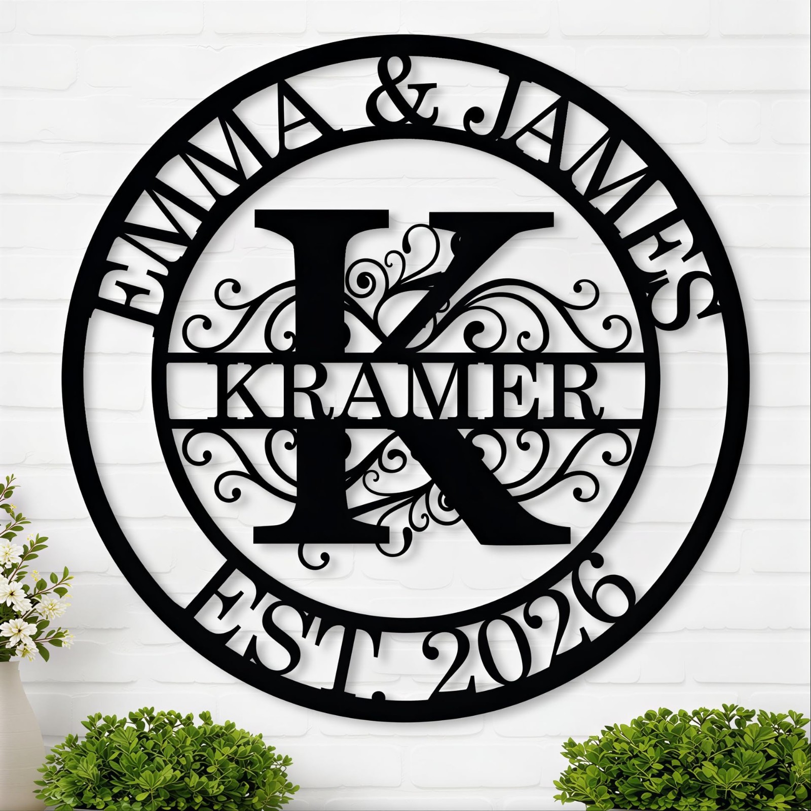 Custom Metal Name Sign - Personalized Split Letter Monogram Wall Art, Family Dec