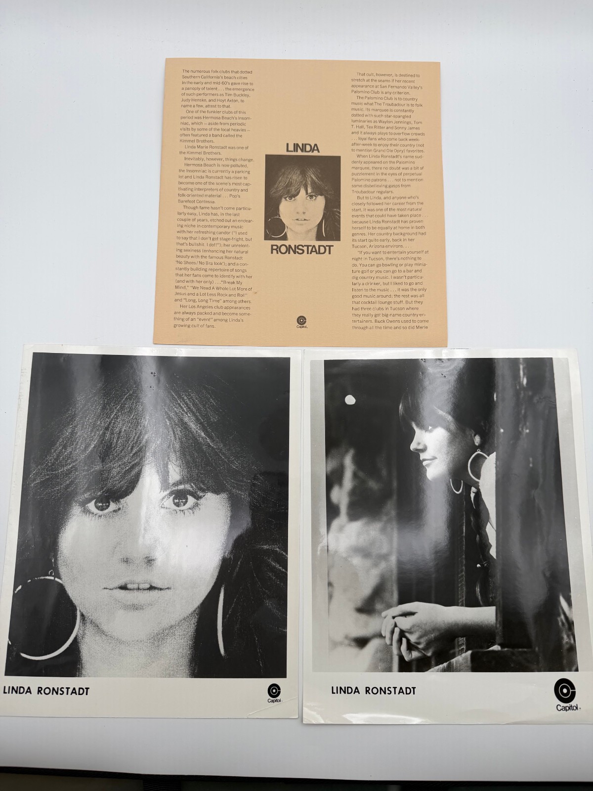 Vintage Linda Ronstadt Promotional Press Kit Capital Records Photos 10x8
