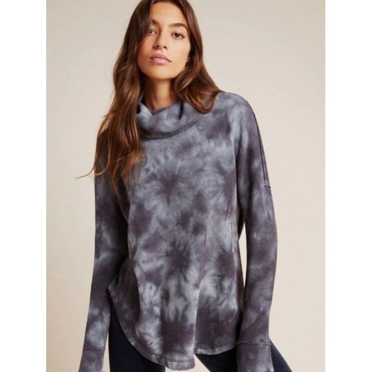 Anthropologie Maeve Ainsley Navy Waffle Knit Cowlneck Top