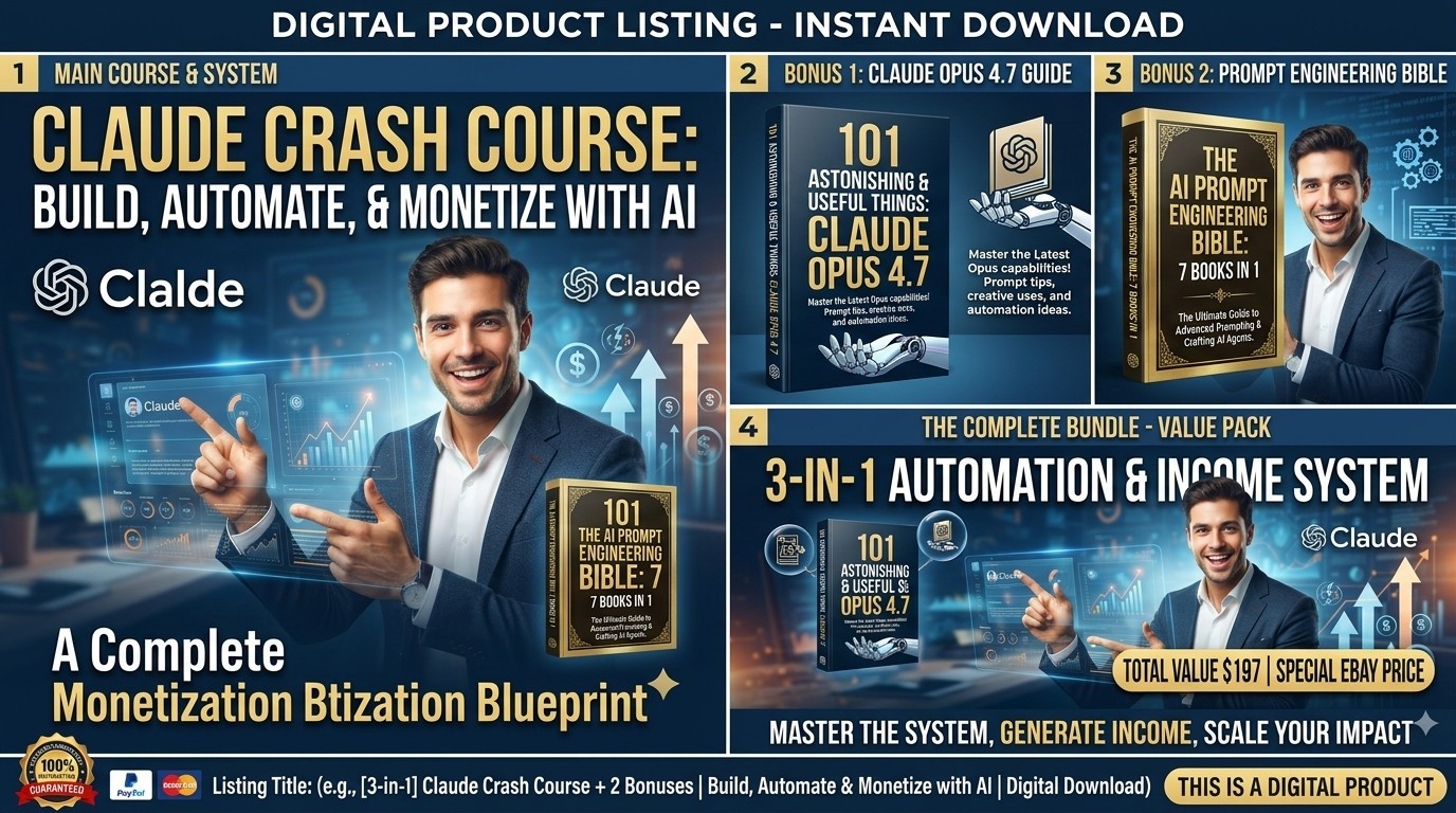 Claude Crash Course Build Automate Monetize with AI + 2 Bonus Books Learning AI