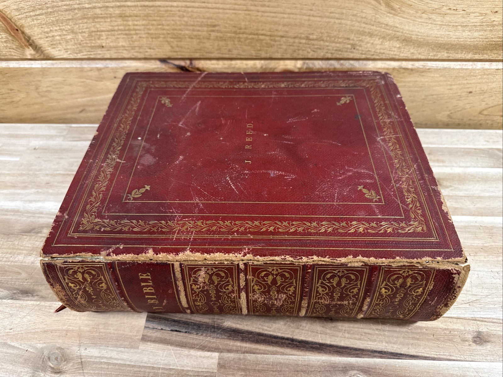 c1855 HOLY BIBLE rare BALTIMORE joseph lewis APOCRYPHA red leather ANTIQUE old