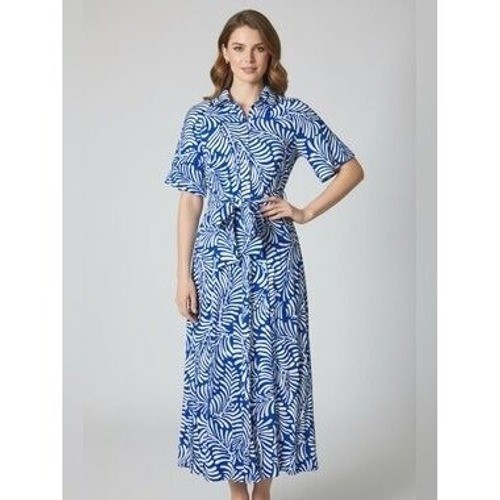 H&M Blue White Tropical Leaf Print Button Front Midi Shirt Dress Small NWT NEW
