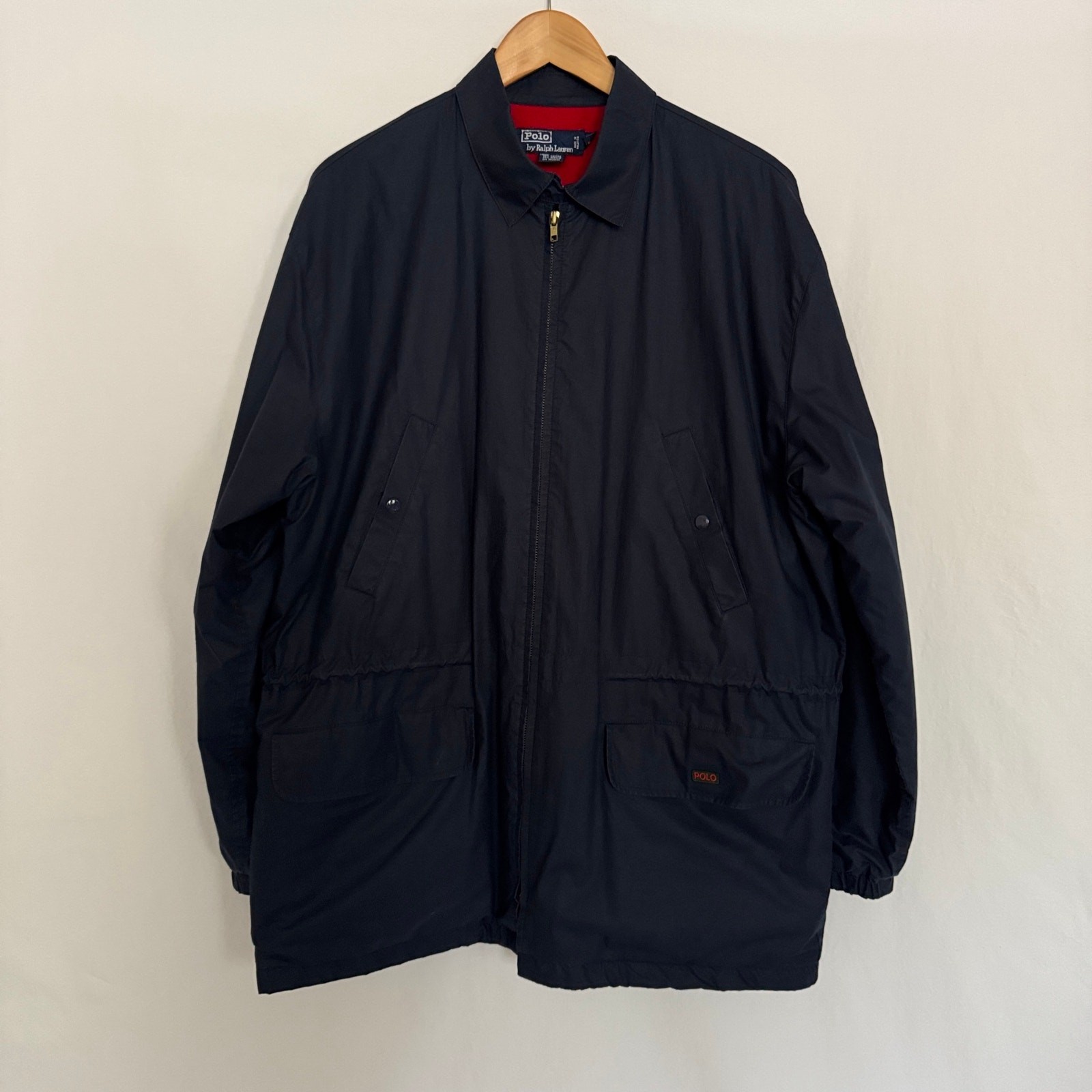 VTG 90s Polo Ralph Lauren Navy Cotton Fleece Field Utility Jacket Drawstring