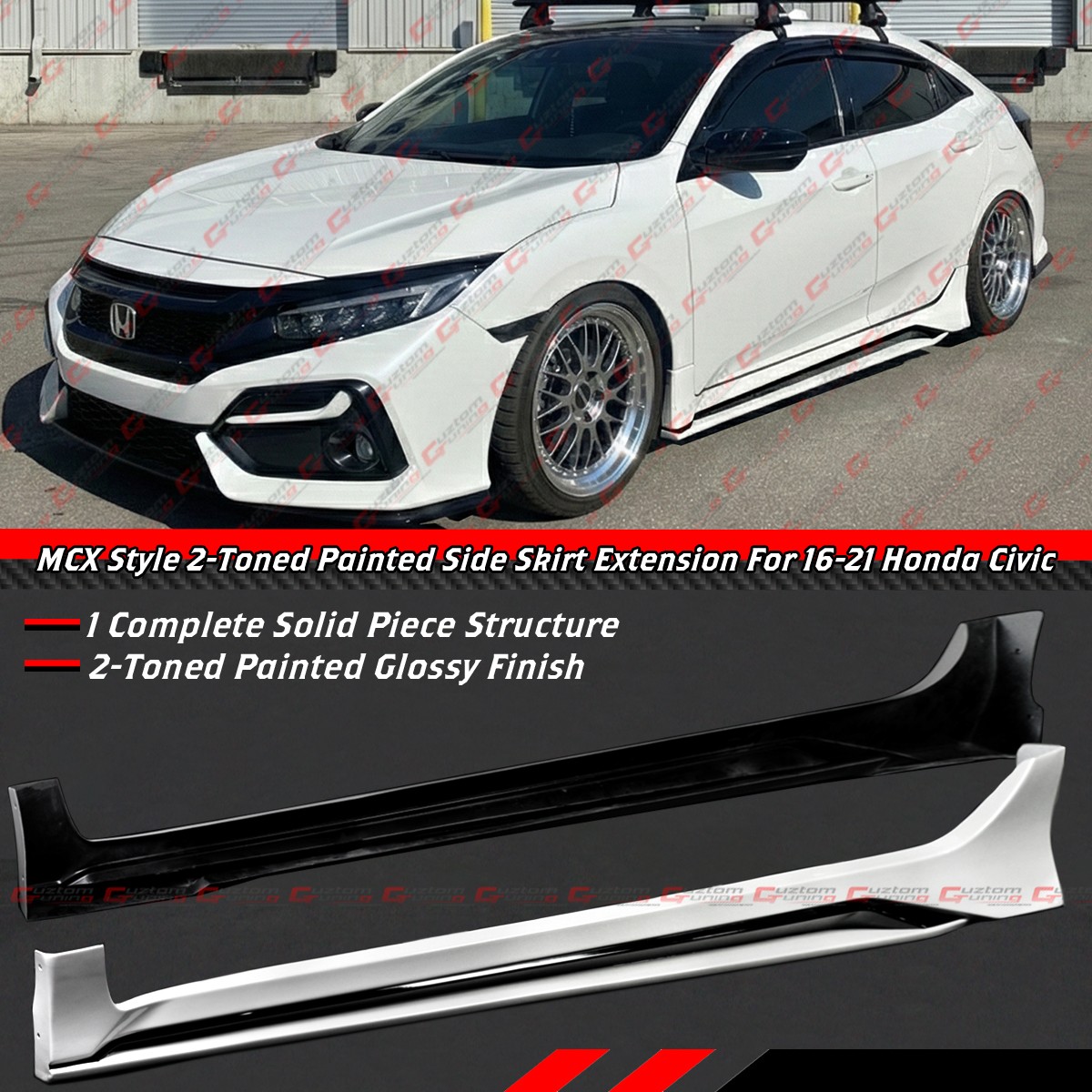 For 16-21 Honda Civic Sedan Hatchback FC FK4 FK7 CTM White Side Skirt Extension