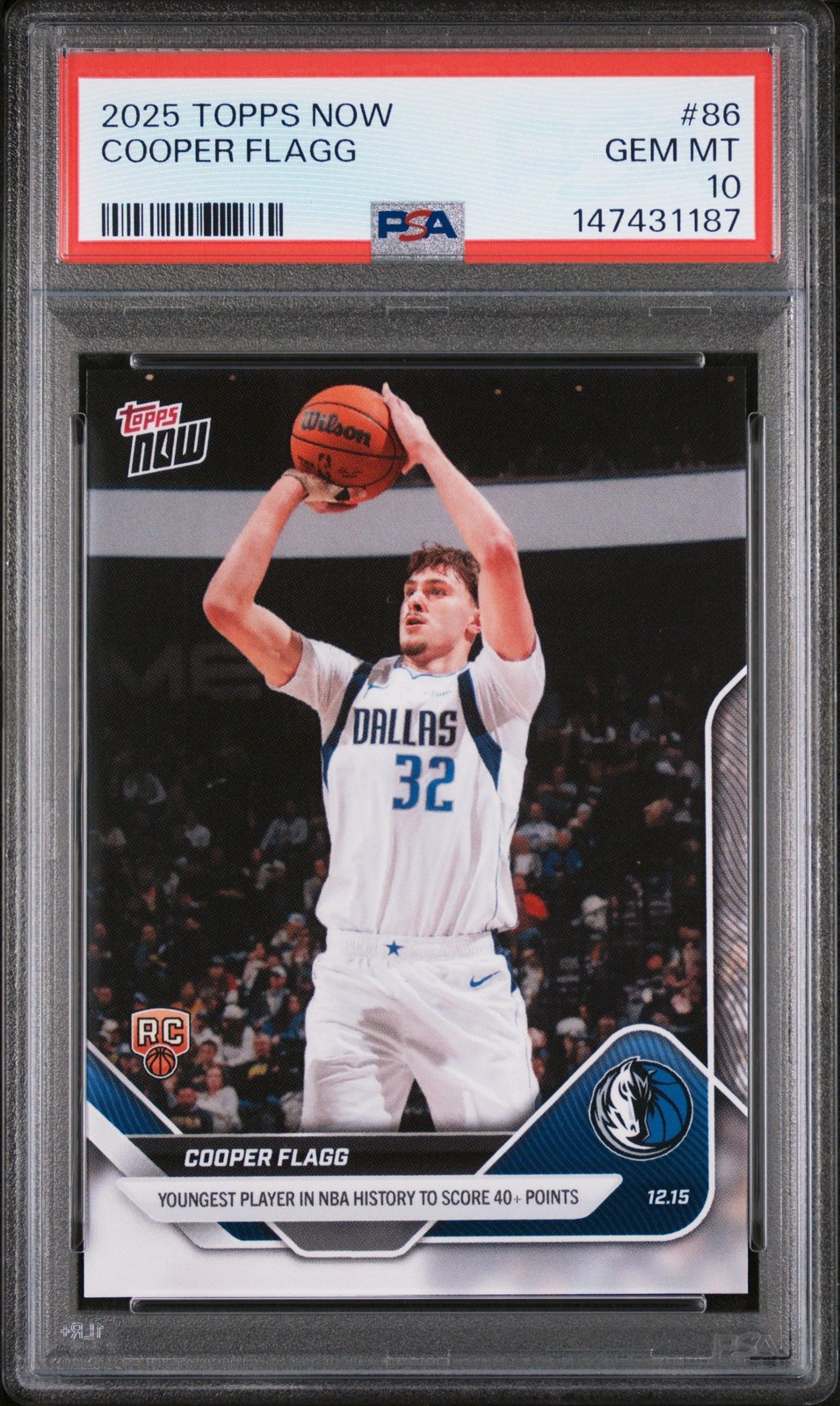 Graded 2025 Topps Now Cooper Flagg #86 Rookie RC Basketball Card PSA 10 Gem Mint Graded 2025 Topps Now Cooper Flagg #86 Rookie RC Basketball Card PSA 10 Gem Mint