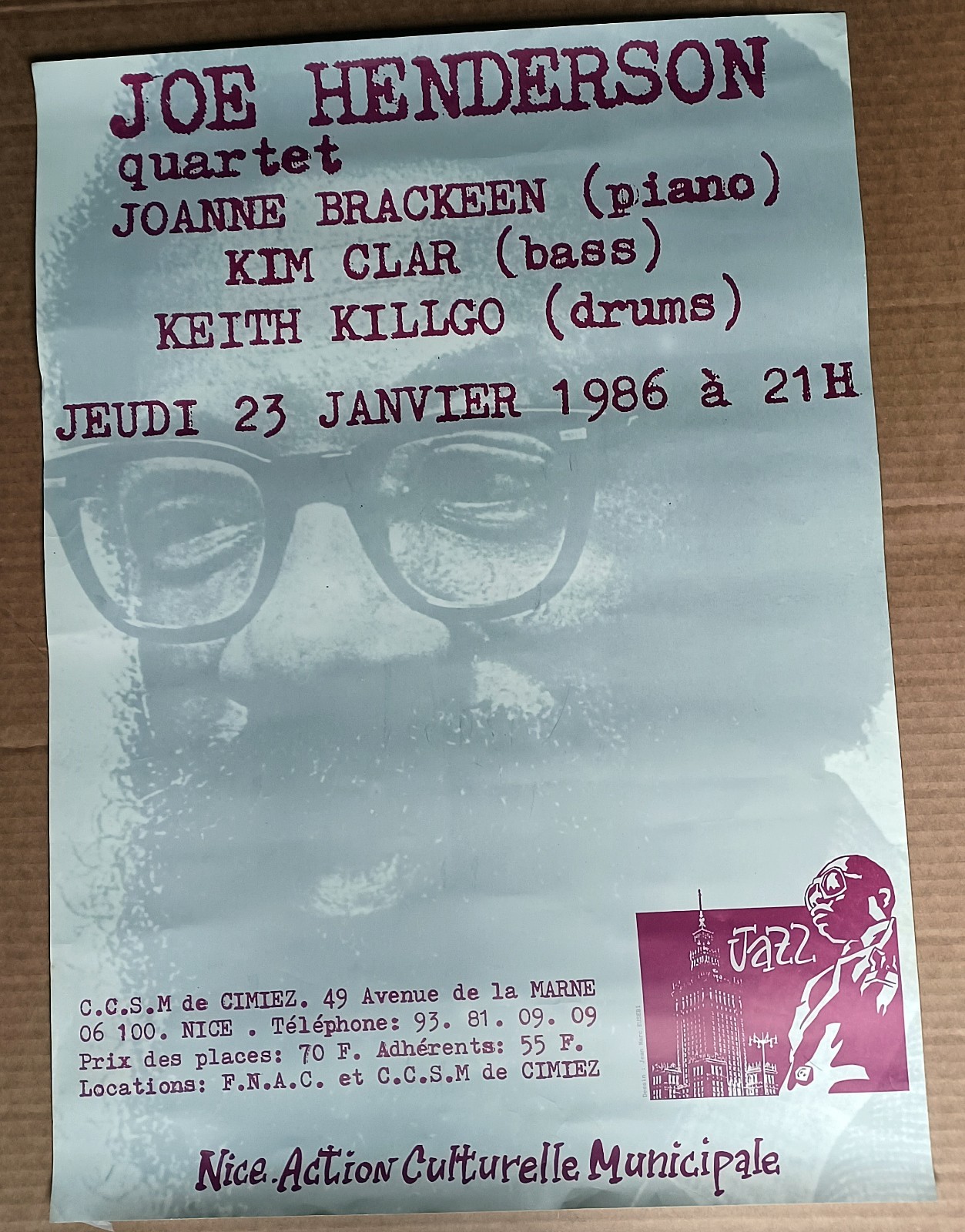 Joe Henderson quartet 1986 Concert Poster (unframed)
