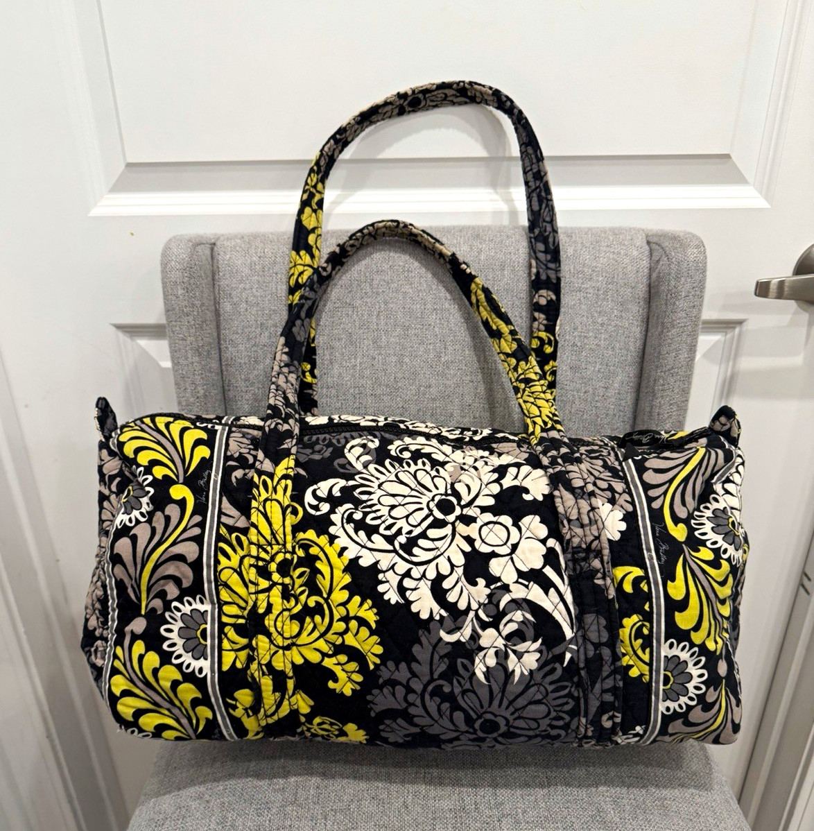 Vera Bradley Medium Floral Duffle Bag Black Gray Yellow Vera Bradley Medium Floral Duffle Bag Black Gray Yellow