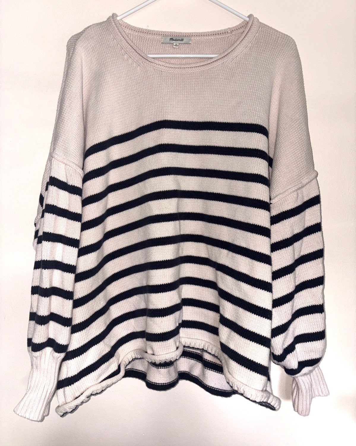 Madewell Conway Pullover Sweater Oversized Cotton Knit 3XL Navy PinkStriped Boho Madewell Conway Pullover Sweater Oversized Cotton Knit 3XL Navy PinkStriped Boho