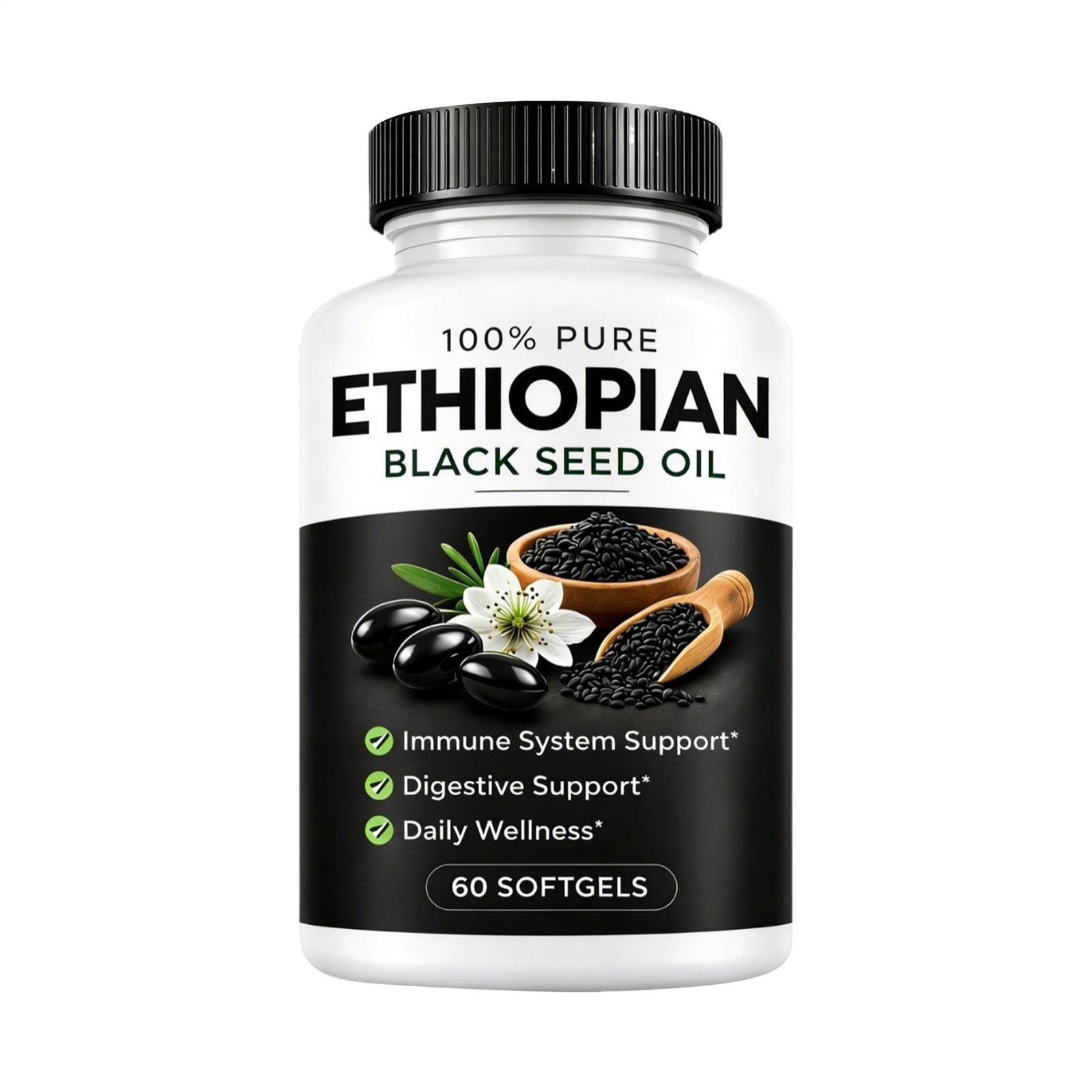 Ethiopian Black Seed Oil Softgels |4.64% Thymoquinone | Non-Gmo, Gluten-Free,60