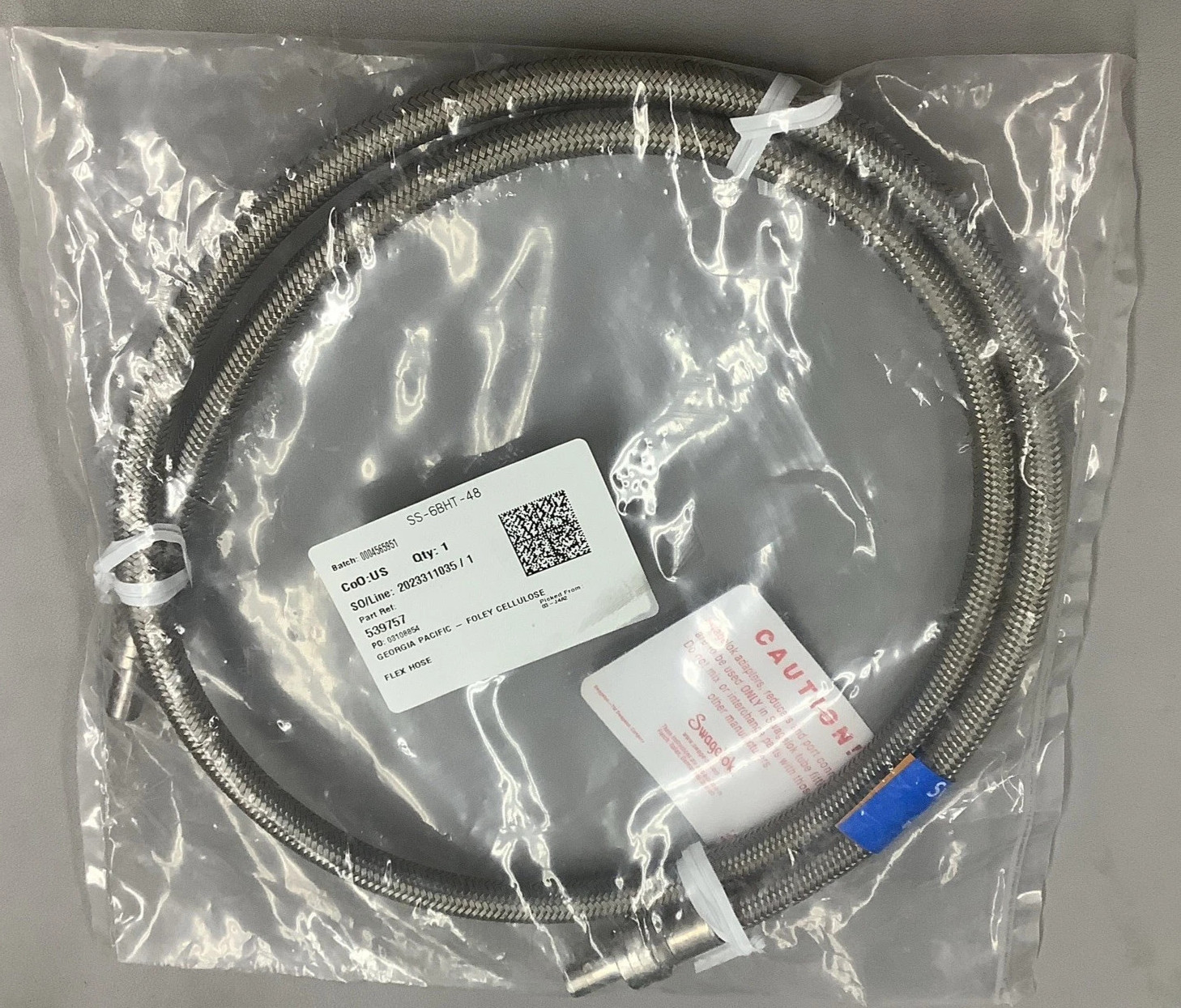 Swagelok SS-6BHT-48 PTFE-Lined 3/8in Stainless Steel Braided Hose (B575) Swagelok SS-6BHT-48 PTFE-Lined 3/8in Stainless Steel Braided Hose (B575)