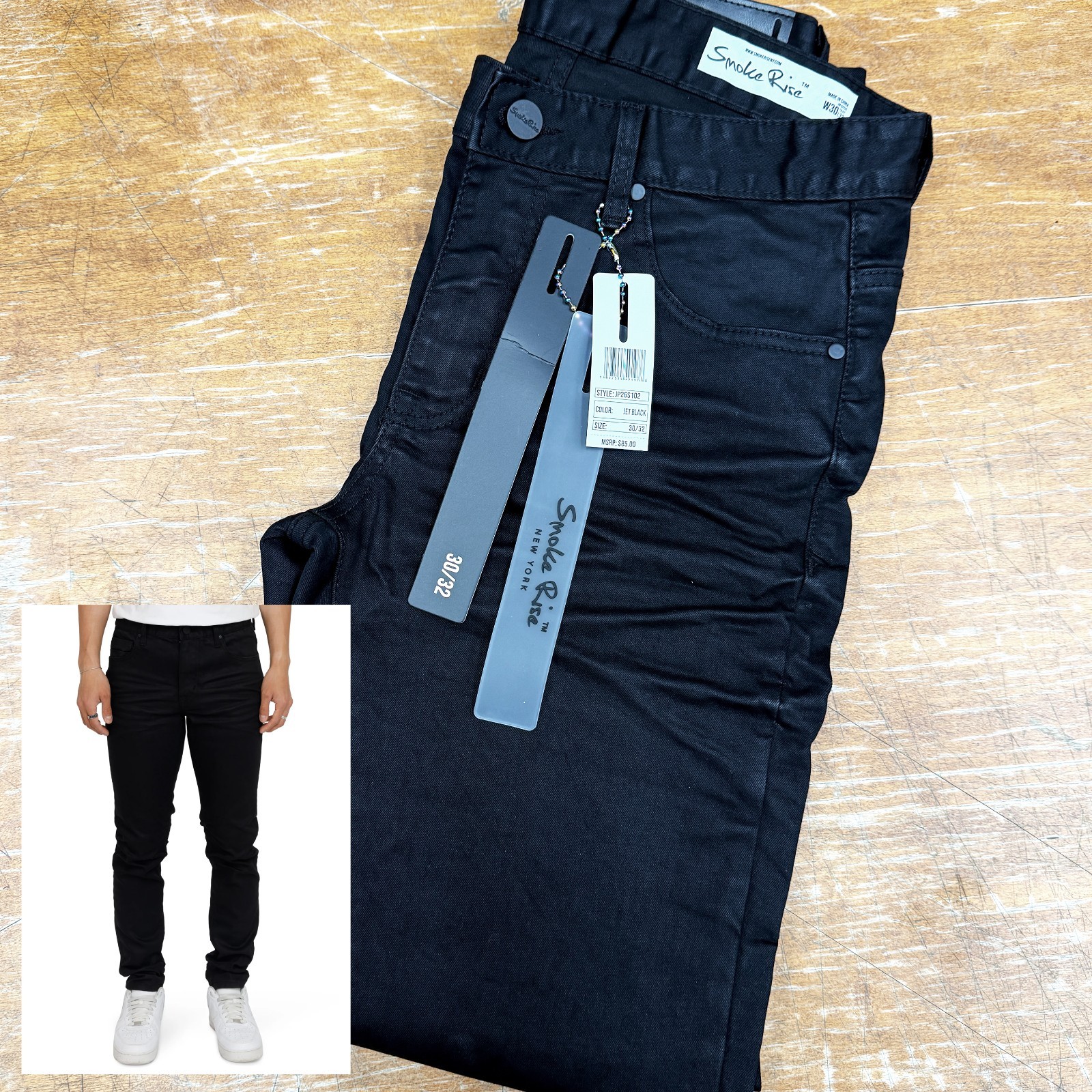 *NEW* Men Smoke Rise Essential Dry Effect Washed Jeans JET BLACK (JP26S102)👍