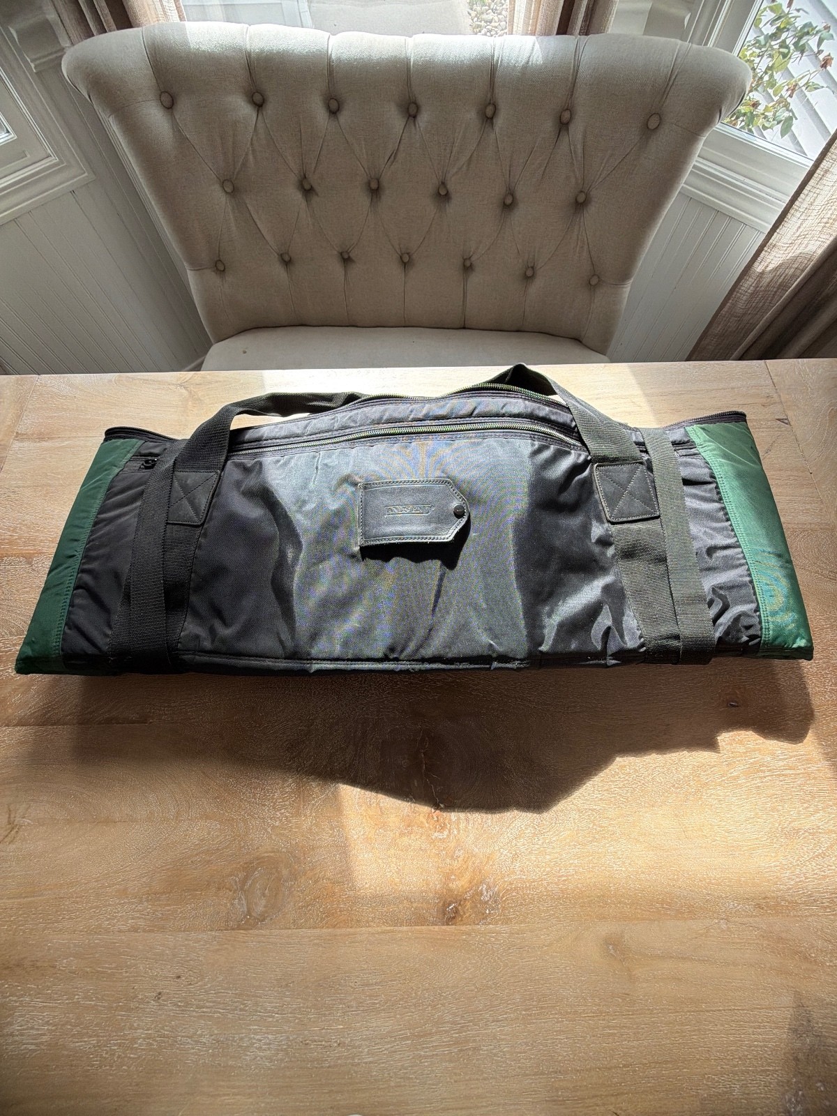 Vintage Lands\' End Tri-Fold Nylon Garment Travel Bag Green Black Monogram RHD Vintage Lands\' End Tri-Fold Nylon Garment Travel Bag Green Black Monogram RHD