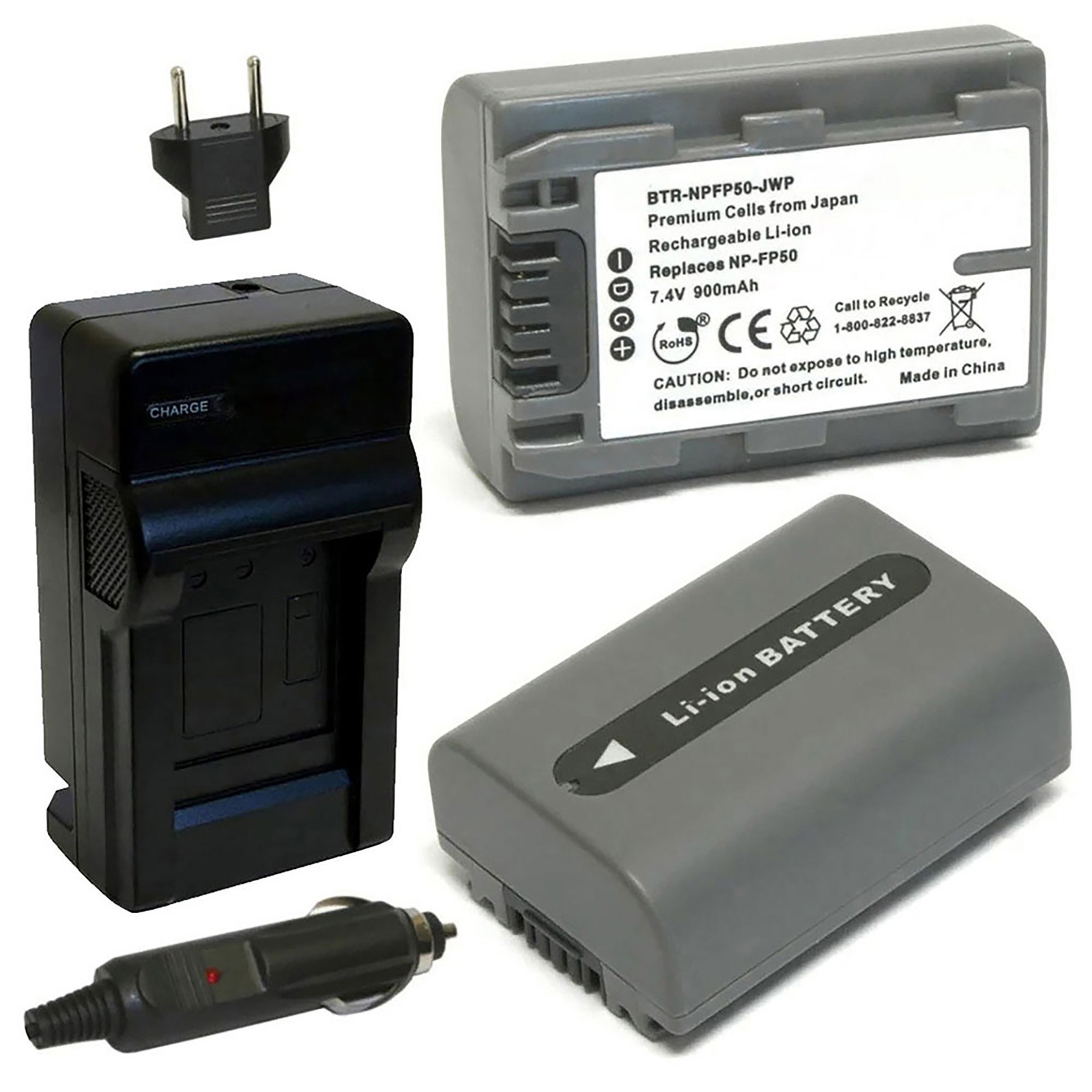 Replacement for Sony DCR-HC46 Battery (2-Pack, 900mAh) and Charger