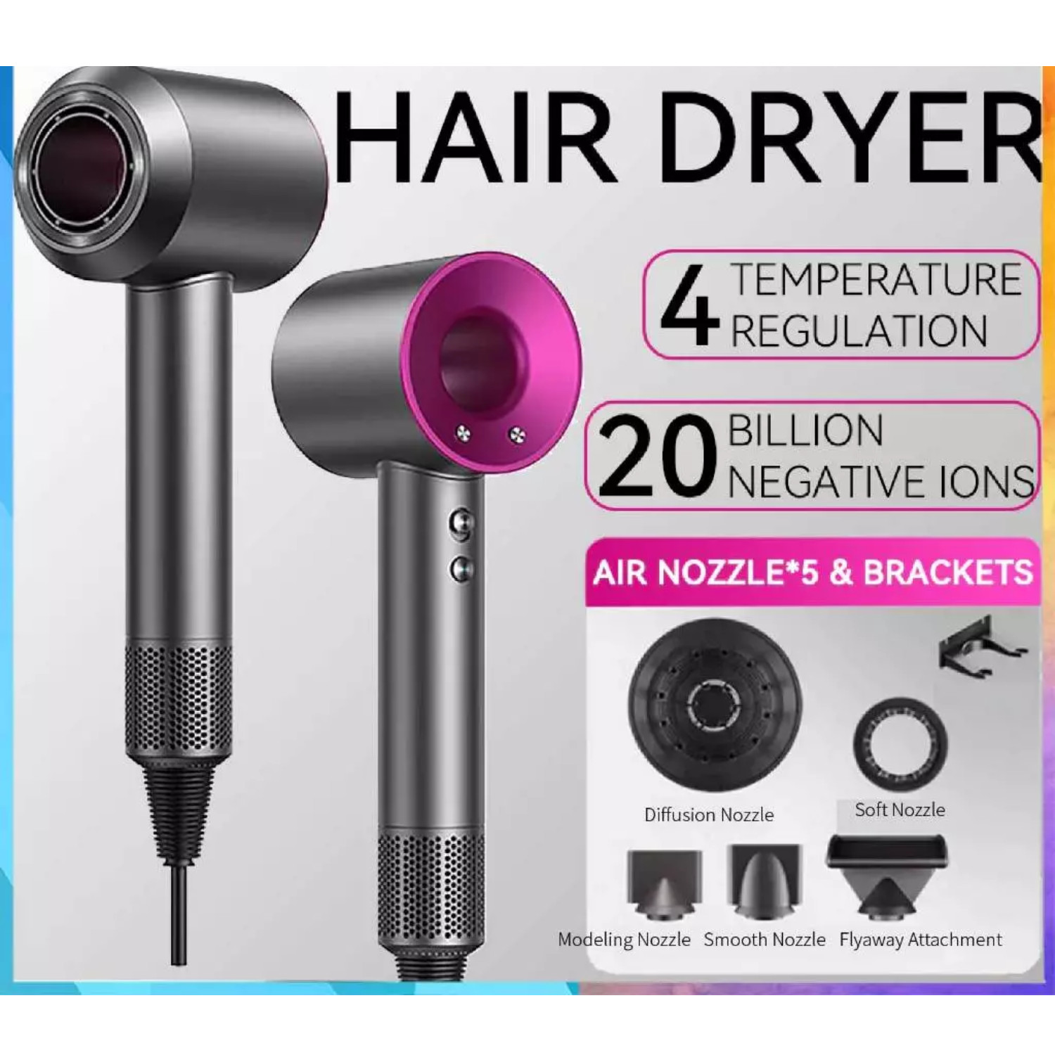 Supersonic High Speed Hair Dryer 1600W Rose Red Three Pin