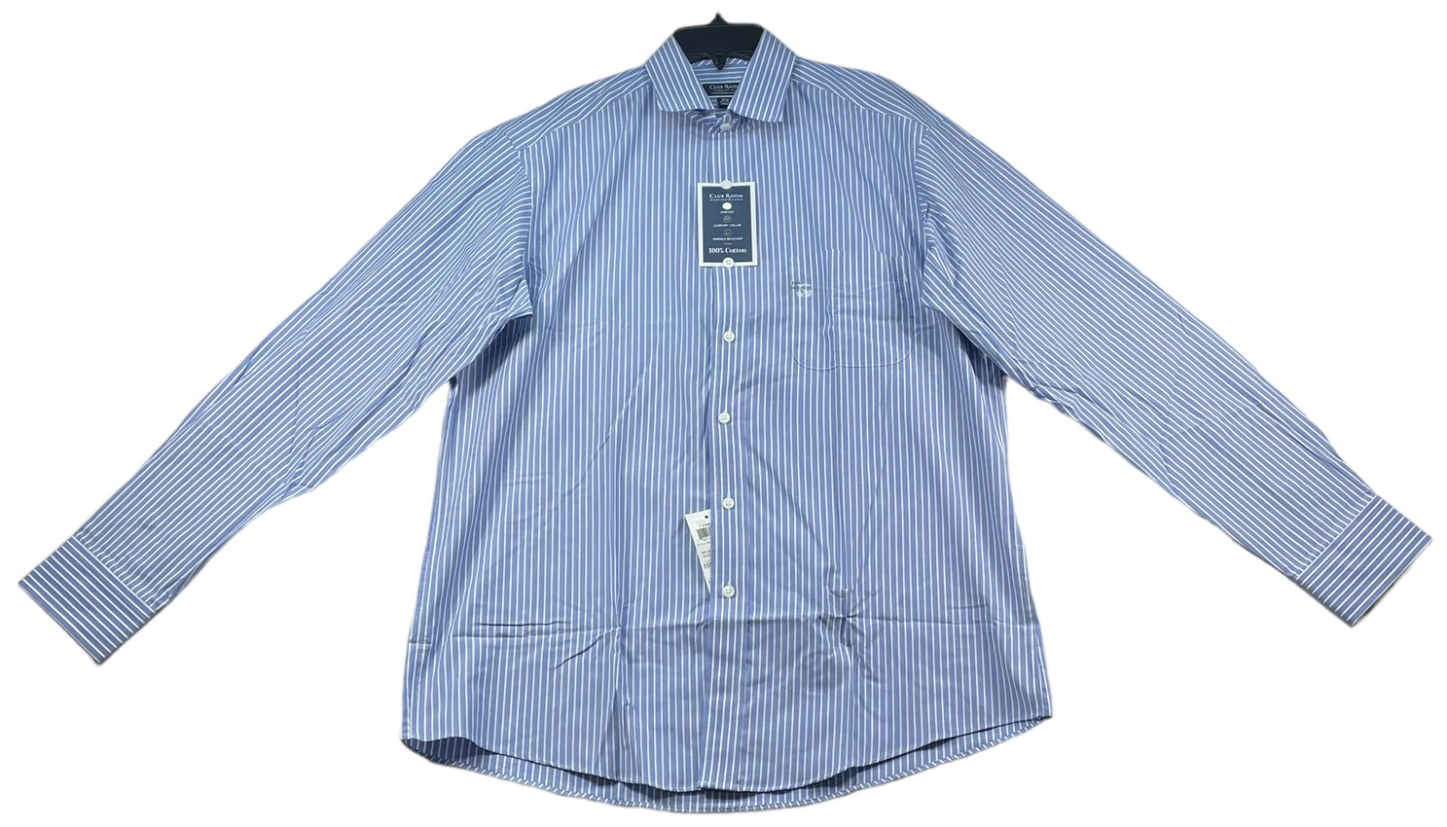 Club Room Dress Shirt Mens size 15.5 Blue White Striped Wrinkle Resistant New Club Room Dress Shirt Mens size 15.5 Blue White Striped Wrinkle Resistant New