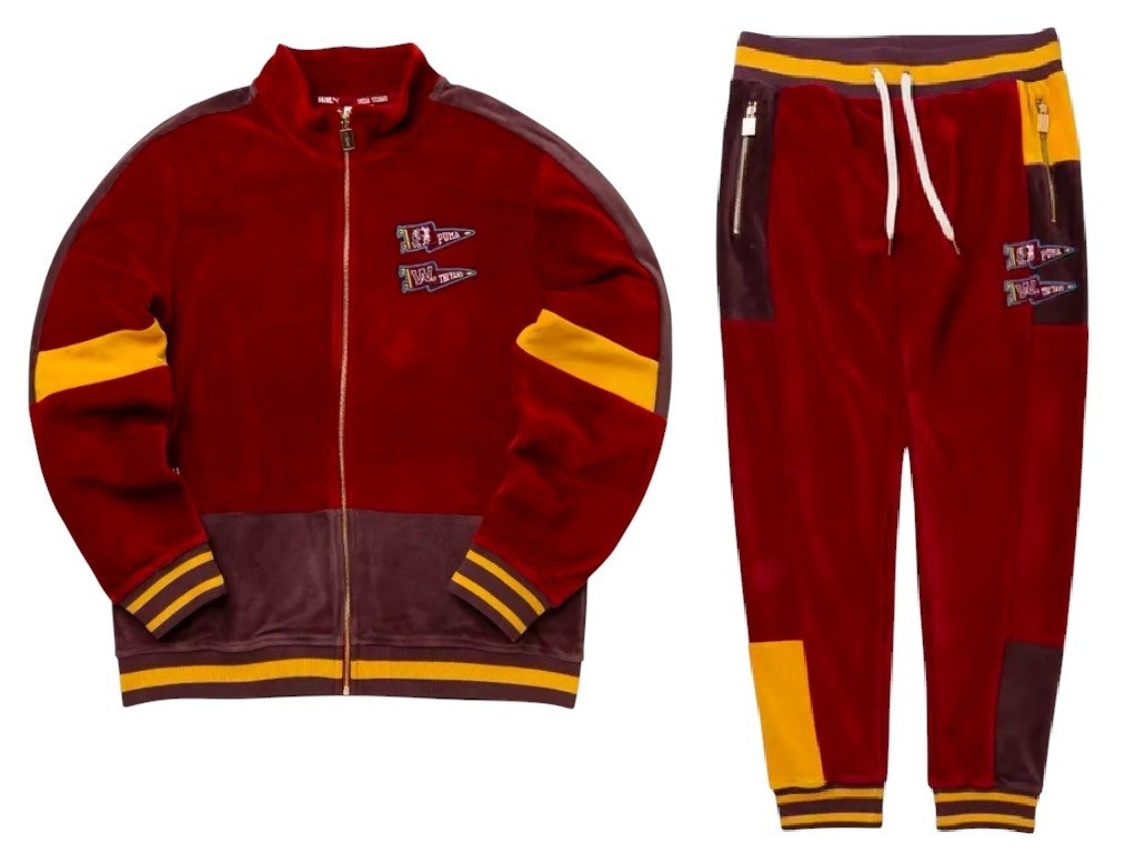 PUMA The Yard VELOUR Track Suit Jacket & Pants Intense Red Men\'s LARGE L PUMA The Yard VELOUR Track Suit Jacket & Pants Intense Red Men\'s LARGE L