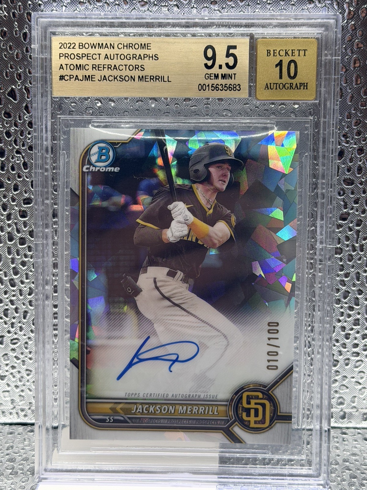 JACKSON MERRILL PSA 10 2022 BOWMAN CHROME PROSPECT AUTO ATOMIC REFRACTOR 60/100