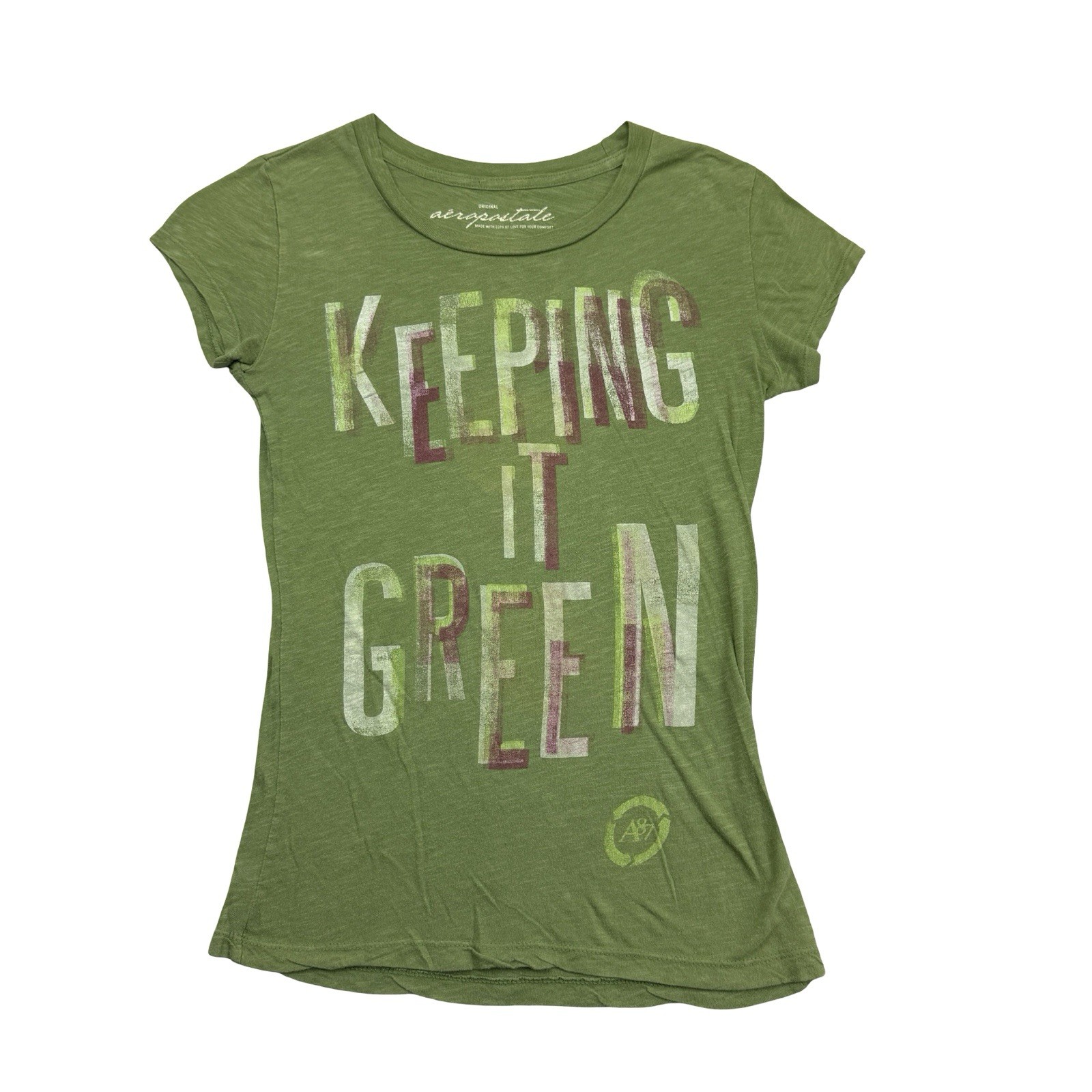 Aeropostale Shirt Womens Small S Keeping It Green Short Sleeve Cotton