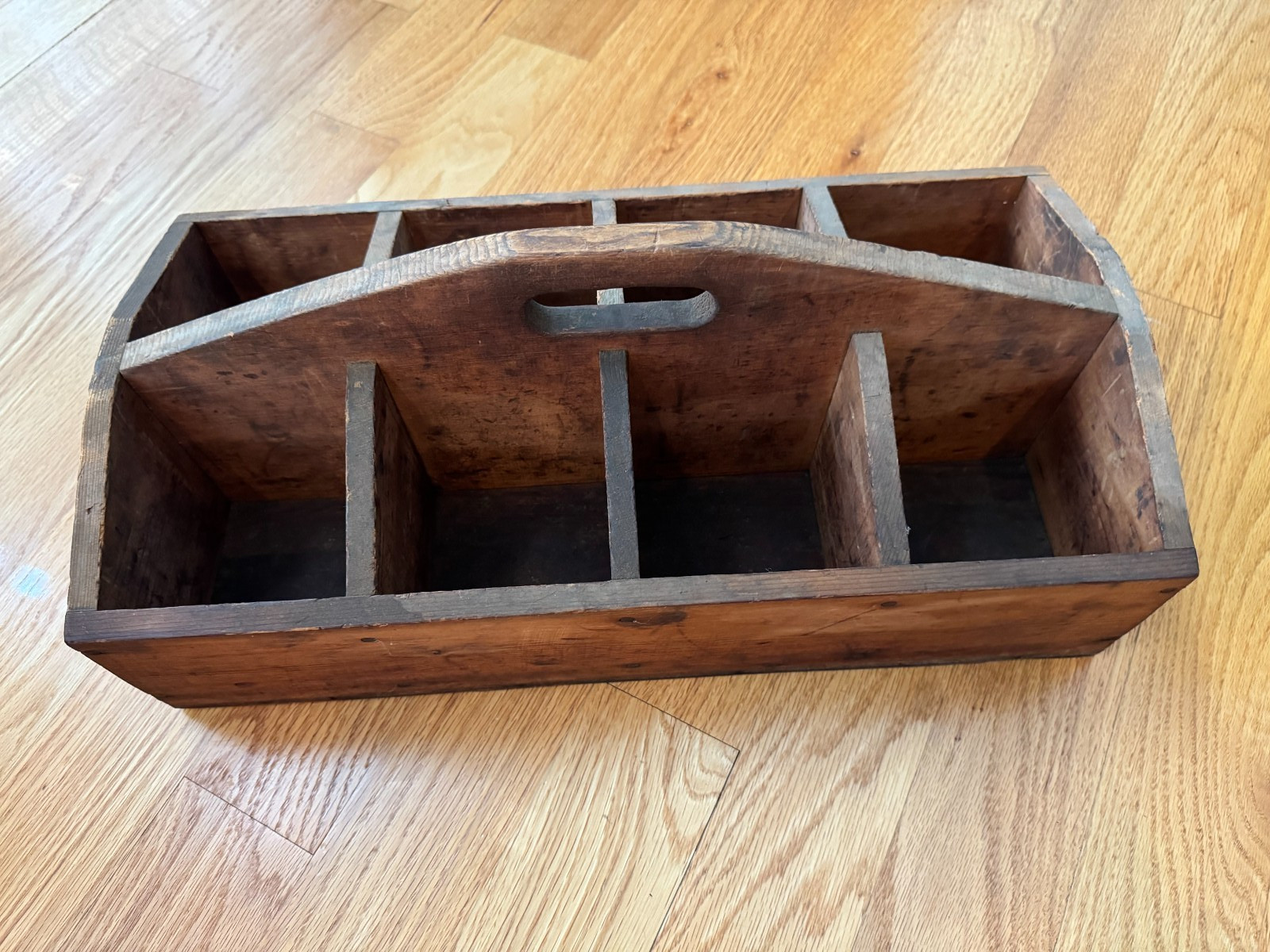 Vintage Wooden Carpenters Tool Caddy - 1940s Handmade - Great Rustic Decor Piece