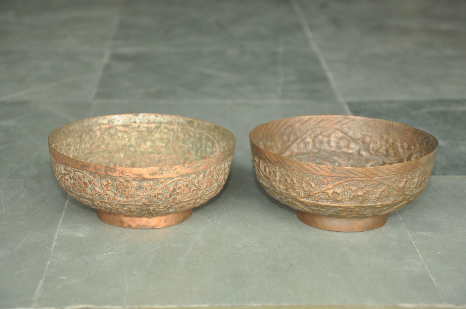 2 Pc Vintage Copper Unique Embossed Handcrafted Fine Quality Bowls,Rich Patina