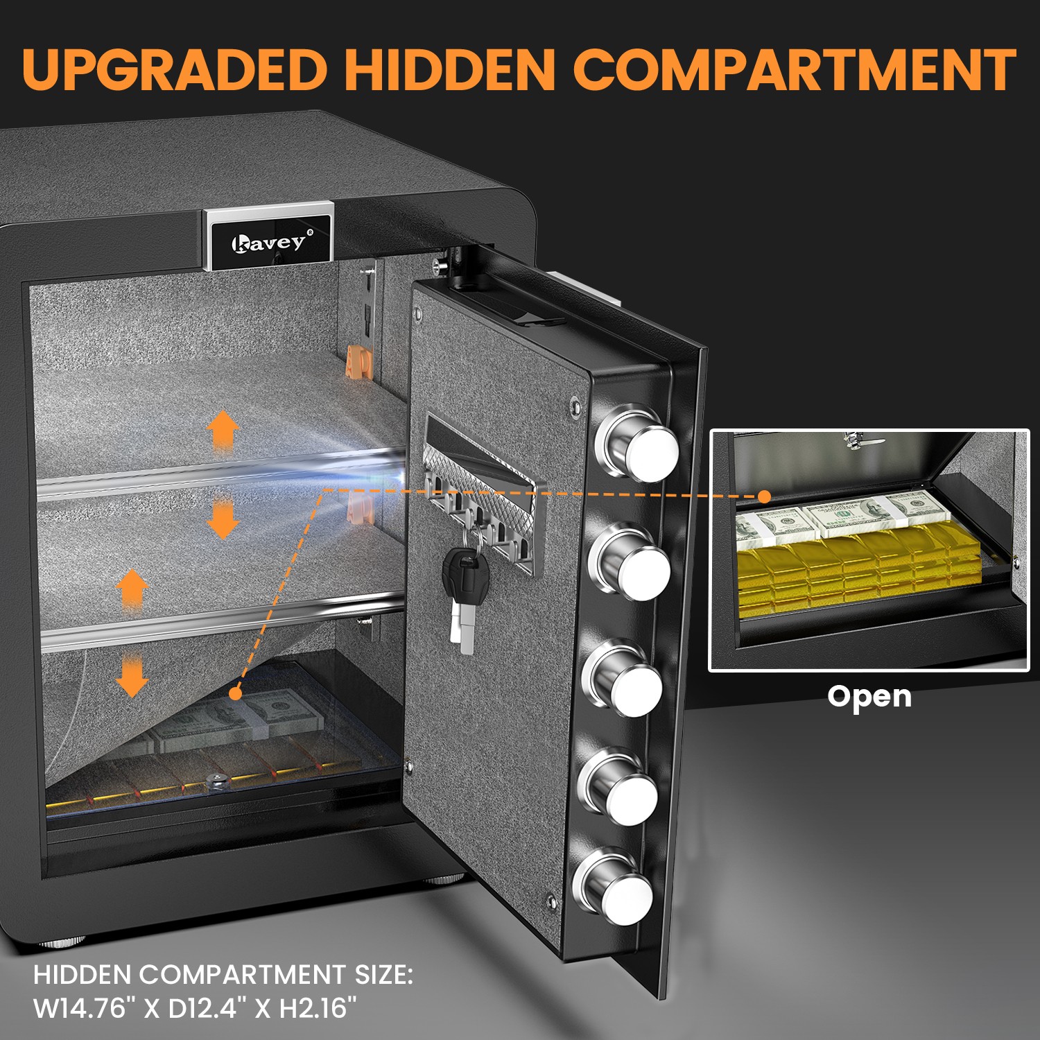 Kavey 2.6 Cub Safe Box with Hidden Compartment and LCD Touch Screen for Valuable