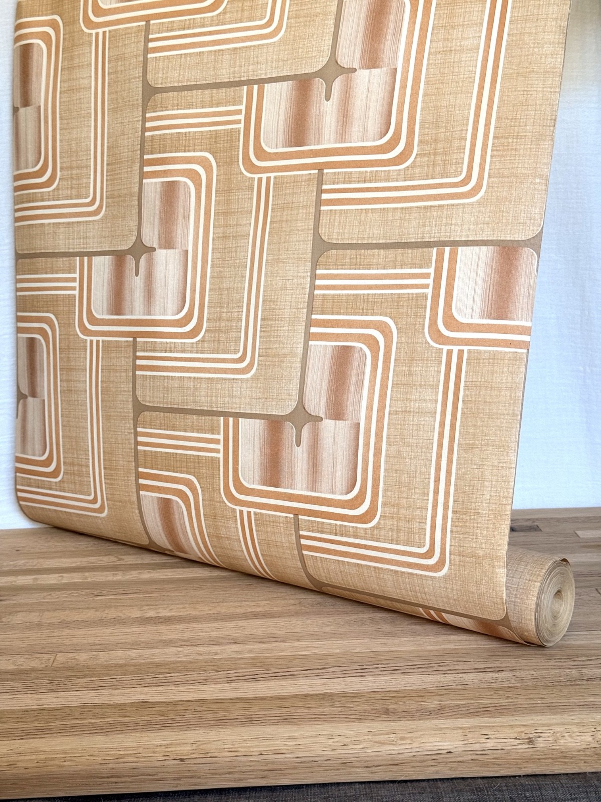 VTG Mid Century 1970s Wallpaper Brown Orange Geometric Large Roll