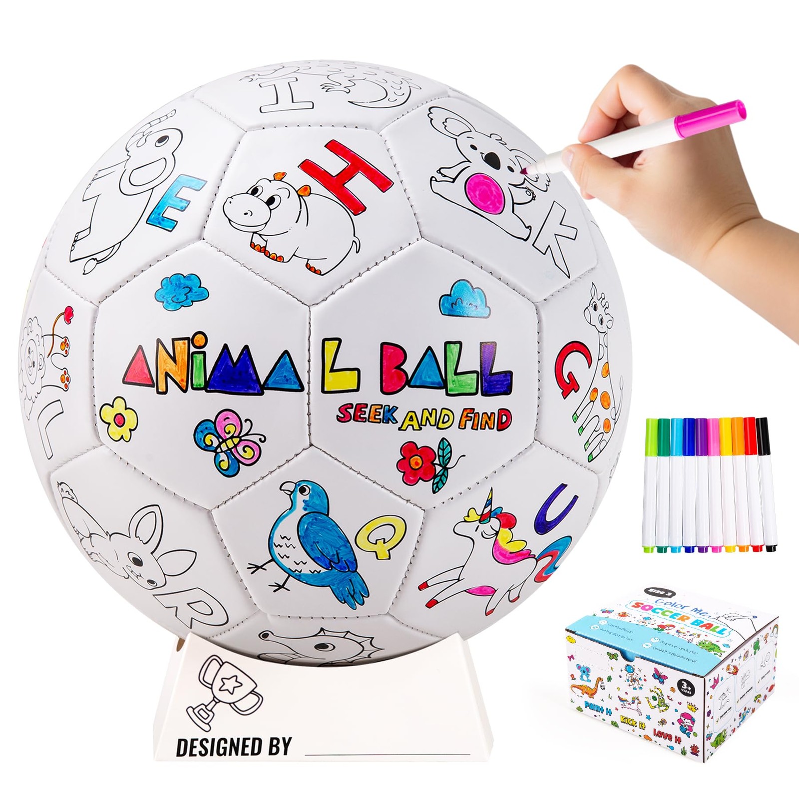 EVERICH TOY Color Your Own Soccer Ball, Animal Soccer Toys for Boys Girls | A...