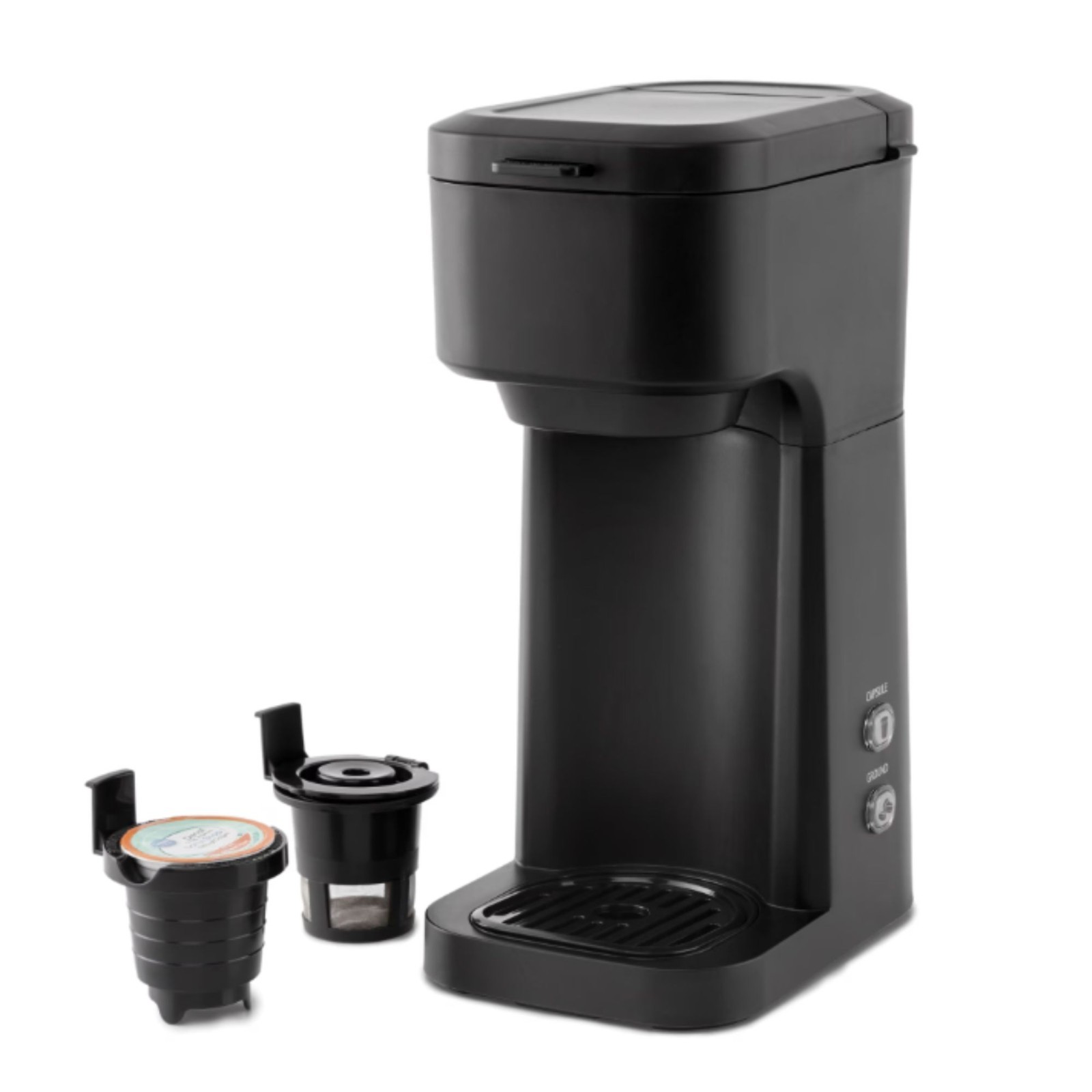 Mainstays Dual Brew Single Serve Coffee Maker, 14 oz, Auto Shutoff, Black