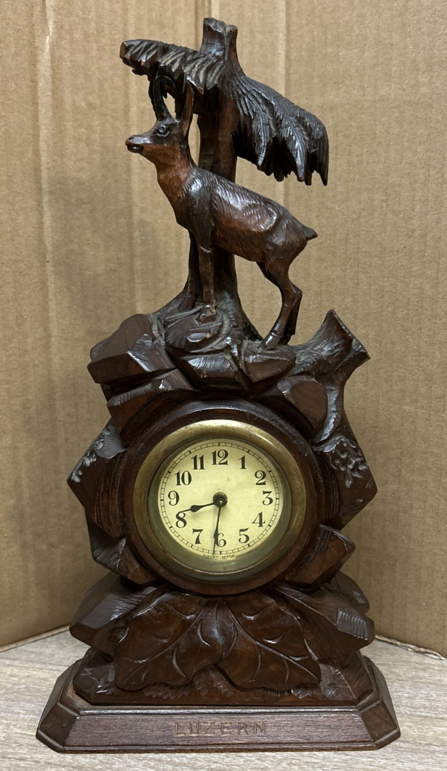 Antique Hand Carved Black Forest Mantel Game Clock, Germany - not running