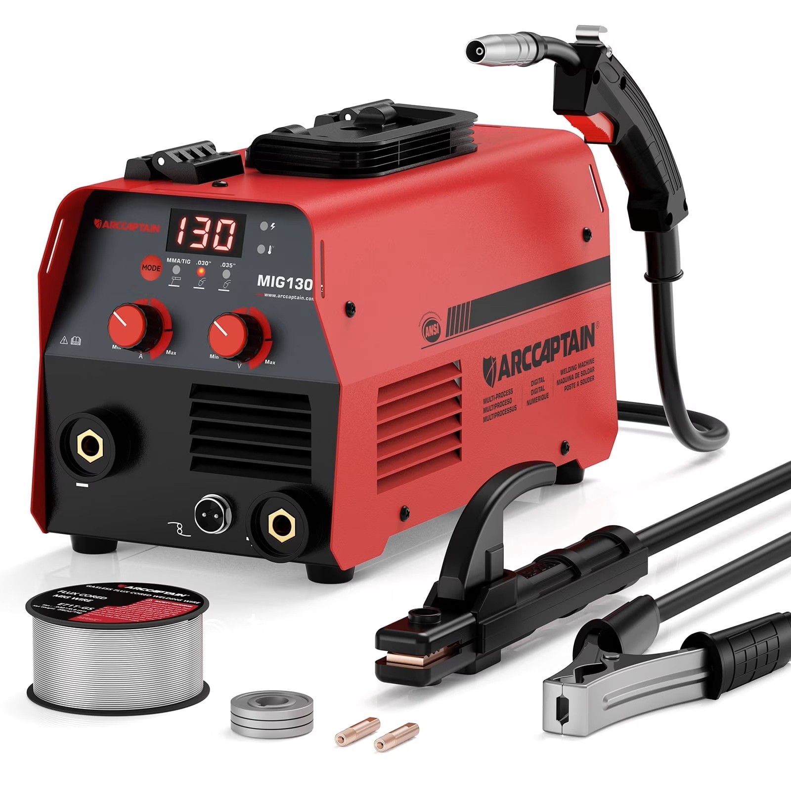 ARCCAPTAIN 130Amp 3-in-1 Welder 110V Flux MIG Lift TIG MMA MCU Welding Machine