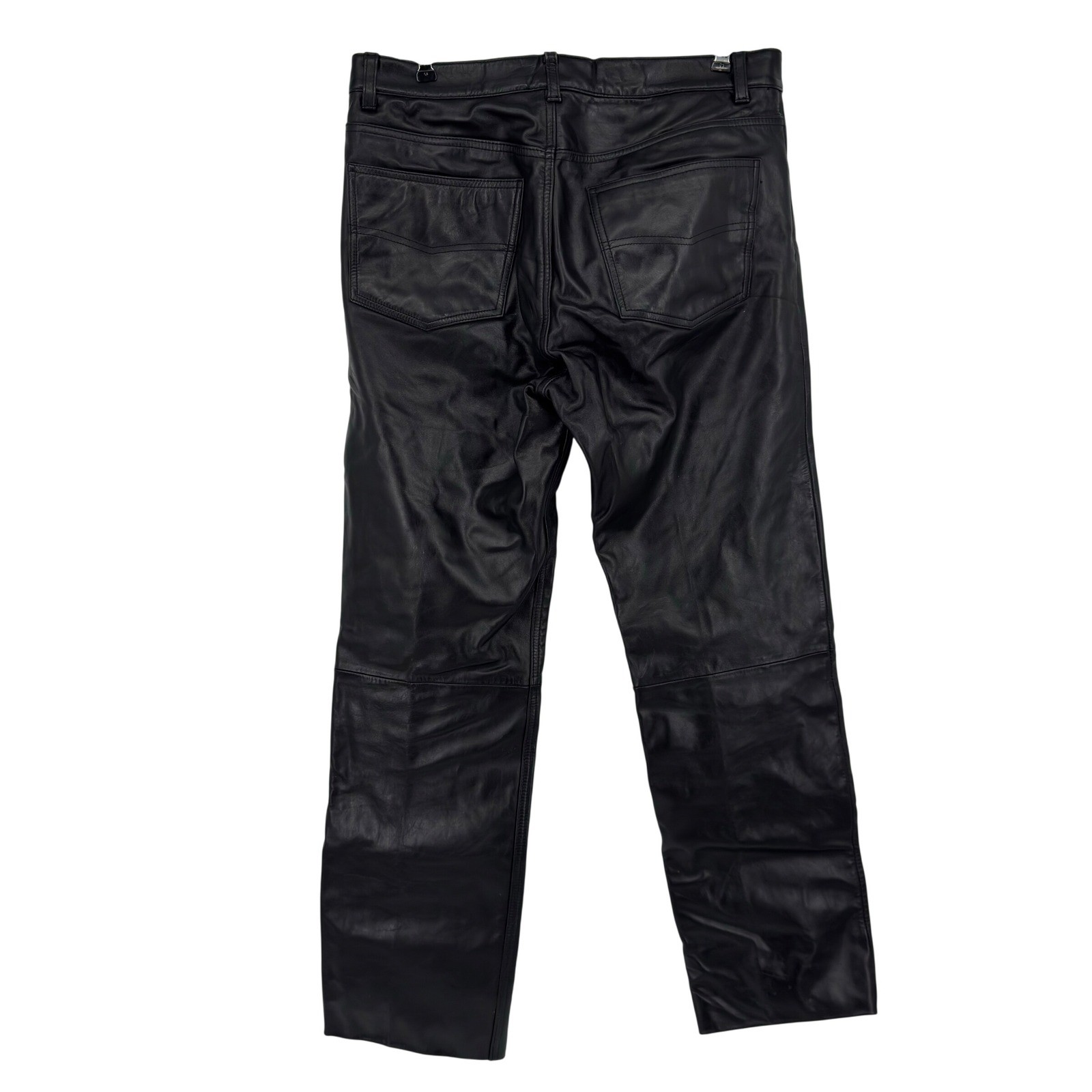 Pelle Studio Y2K Wilsons Leather Mens Black Straight Leg Biker Pants 36x31