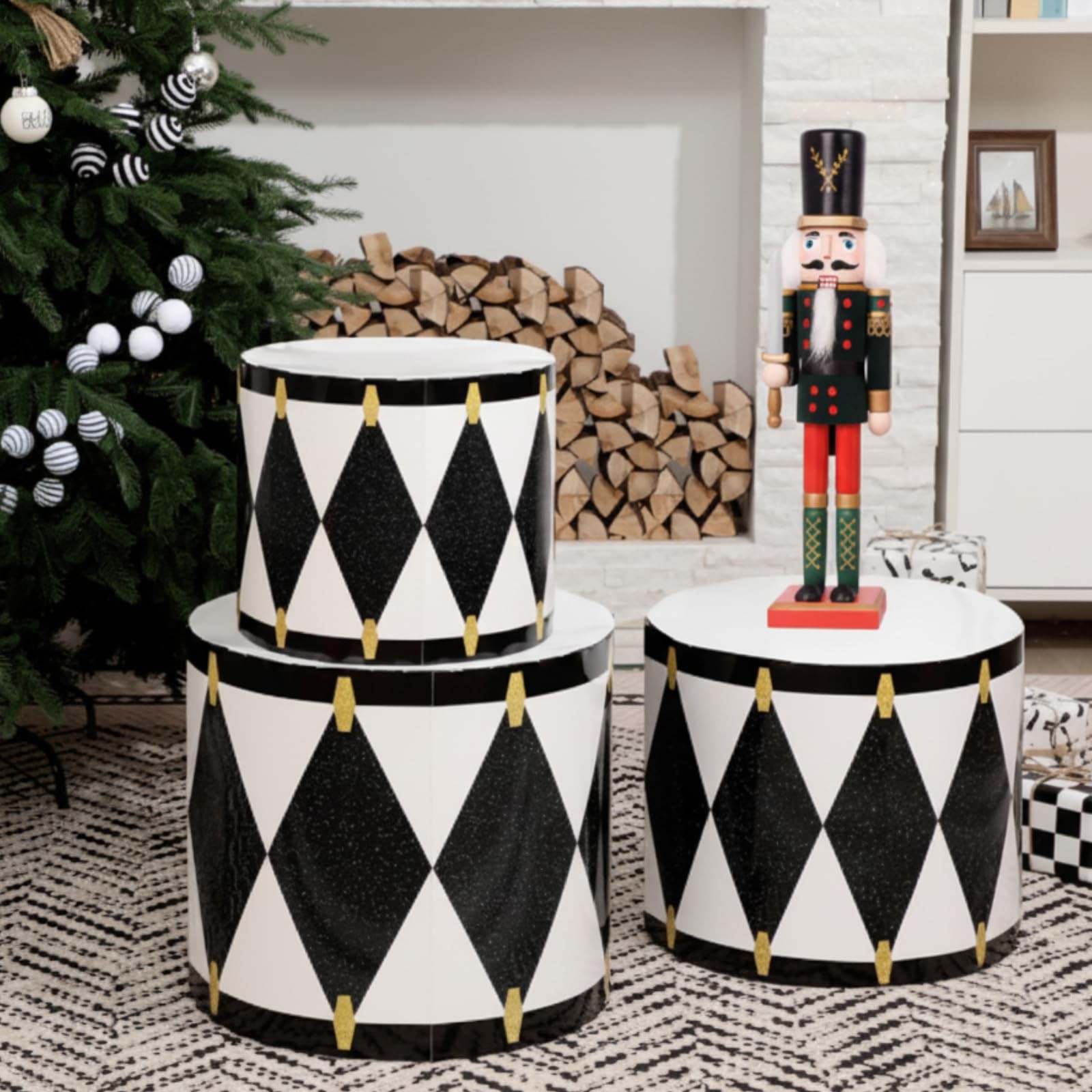 Spiareal 3 Pcs Christmas Drum Cardboard Stand up Decor Large 18, 16, 14 Inches