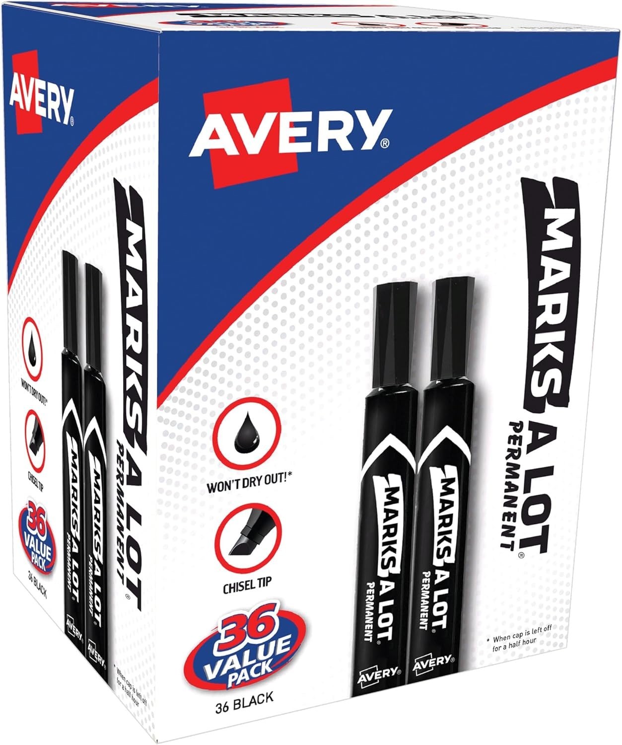 Marks-A-Lot Permanent Markers Chisel Tip Black Desk Style Bulk 36 Pack Box 24138 Marks-A-Lot Permanent Markers Chisel Tip Black Desk Style Bulk 36 Pack Box 24138