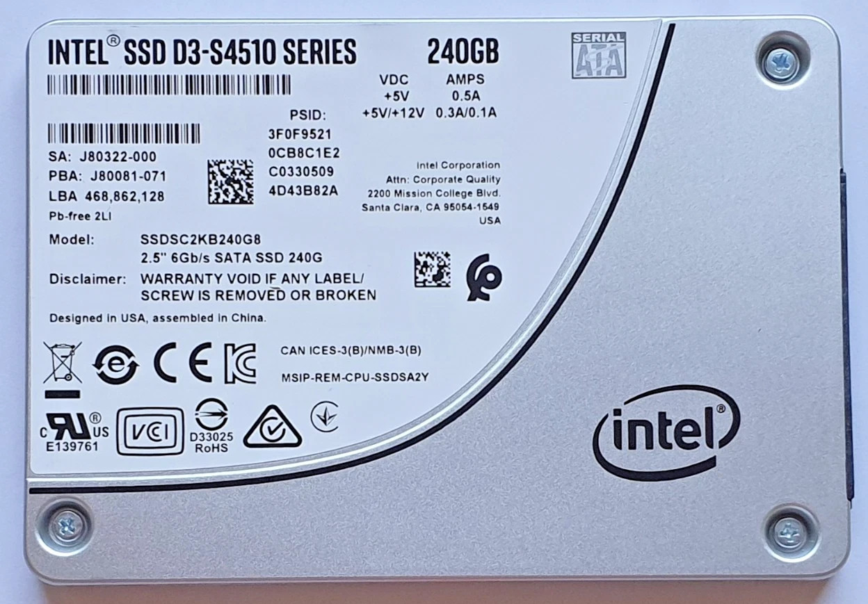 HARD DRIVE INTEL SSD D3-S4510 SSDSC2KB240G8 240GB TLC SATA III HARD DRIVE INTEL SSD D3-S4510 SSDSC2KB240G8 240GB TLC SATA III
