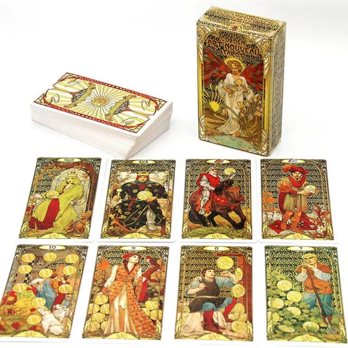 78pcs/set Golden Art Nouveau Tarot Cards, Family Party Playing Card Game 78pcs/set Golden Art Nouveau Tarot Cards, Family Party Playing Card Game