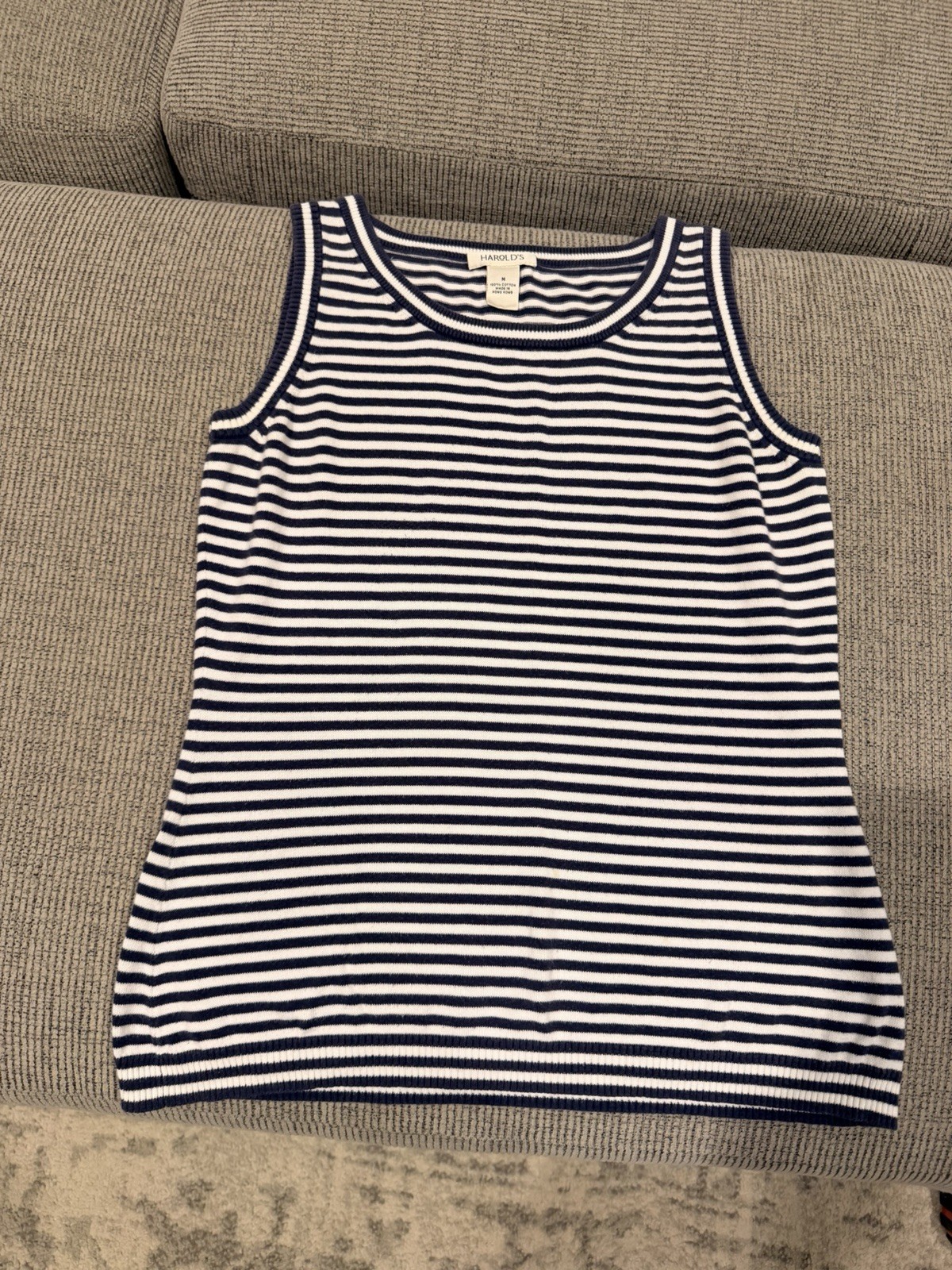 Vintage Harold’s Women’s M Navy White Striped Cotton Knit Tank Top Nautical