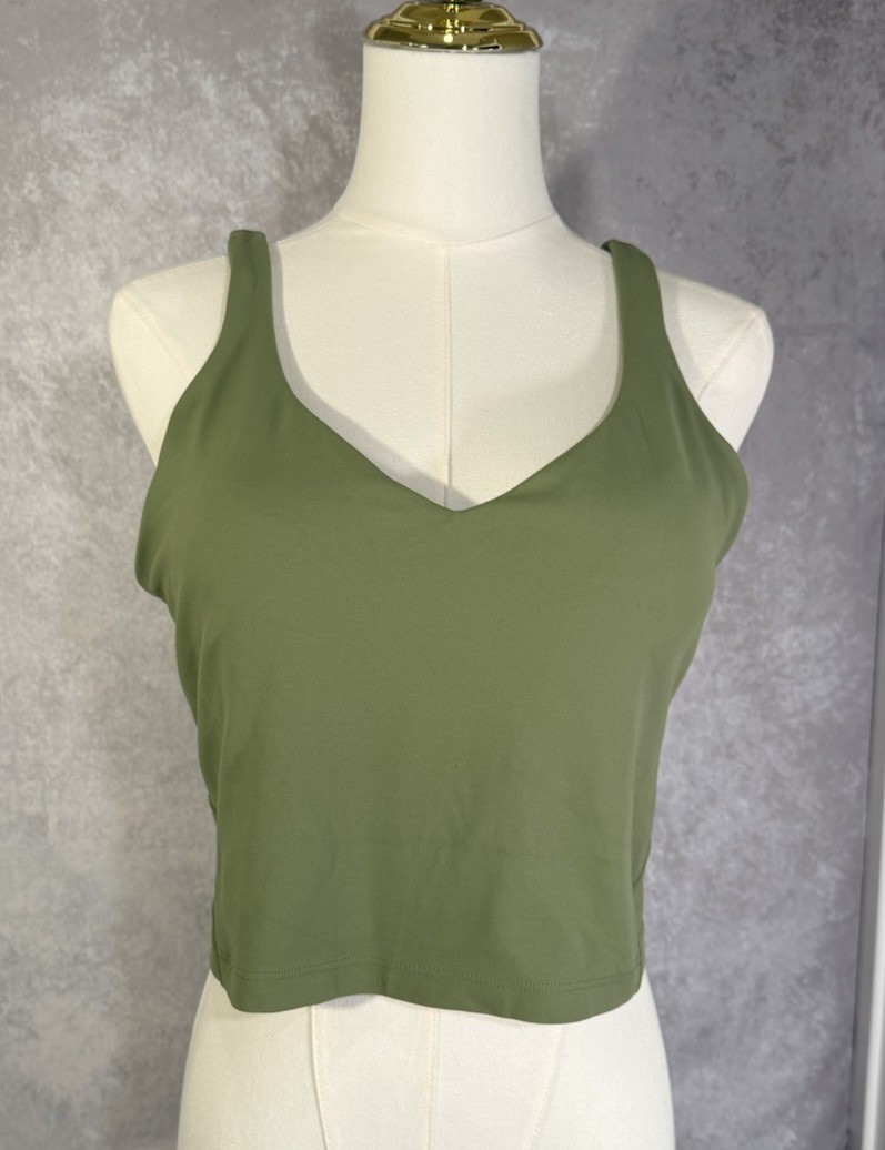 Lululemon Align Tank Top Womens 12 Olive Green Crop Built in Bra Yoga LW1DUVS