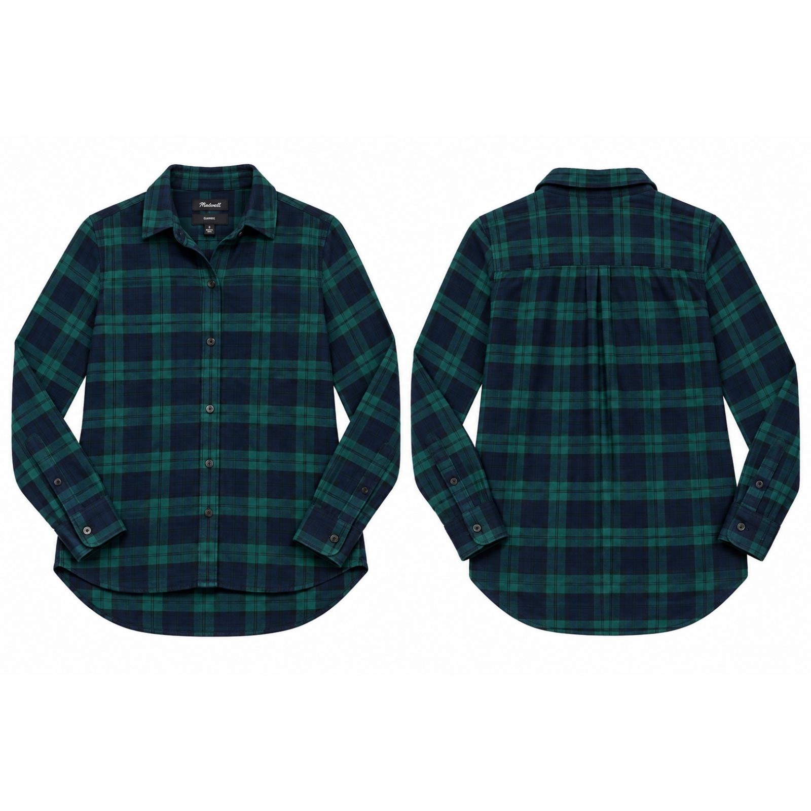 Madewell Classic Womens Small Navy Green Plaid Flannel Shirt Button Down