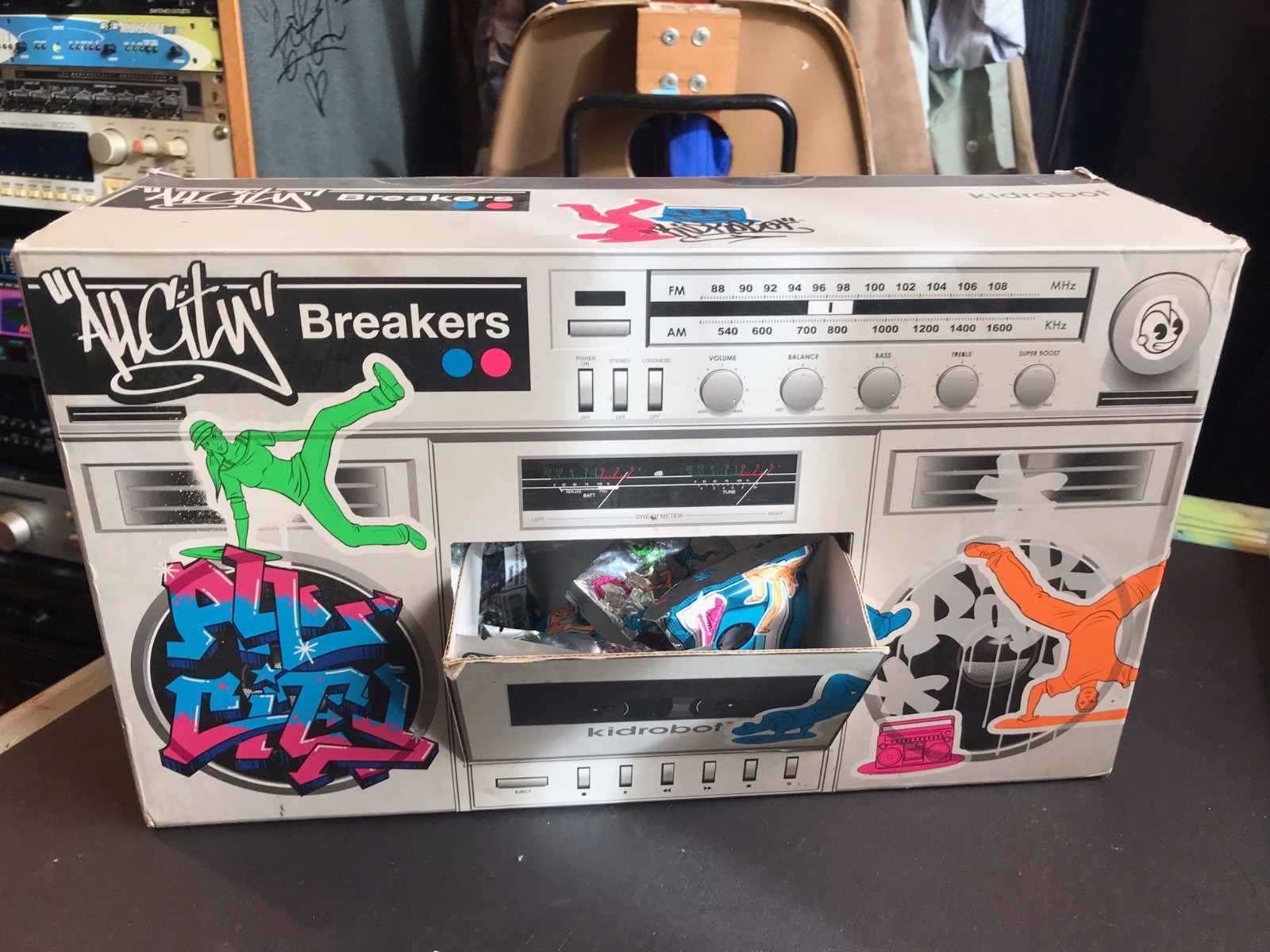 Kidrobot All City Breakers  Boom Box Display with 10 Sealed B-Boys packs inside