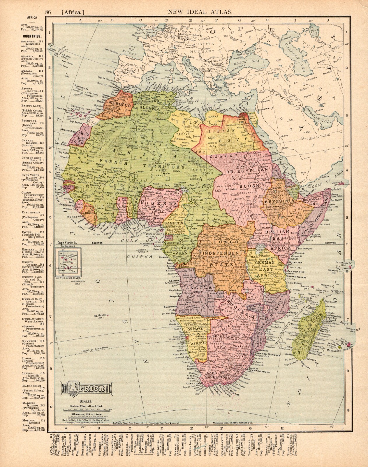 1909 Antique Map of Africa Atlas Map Africa Gallery Wall Decor  3224