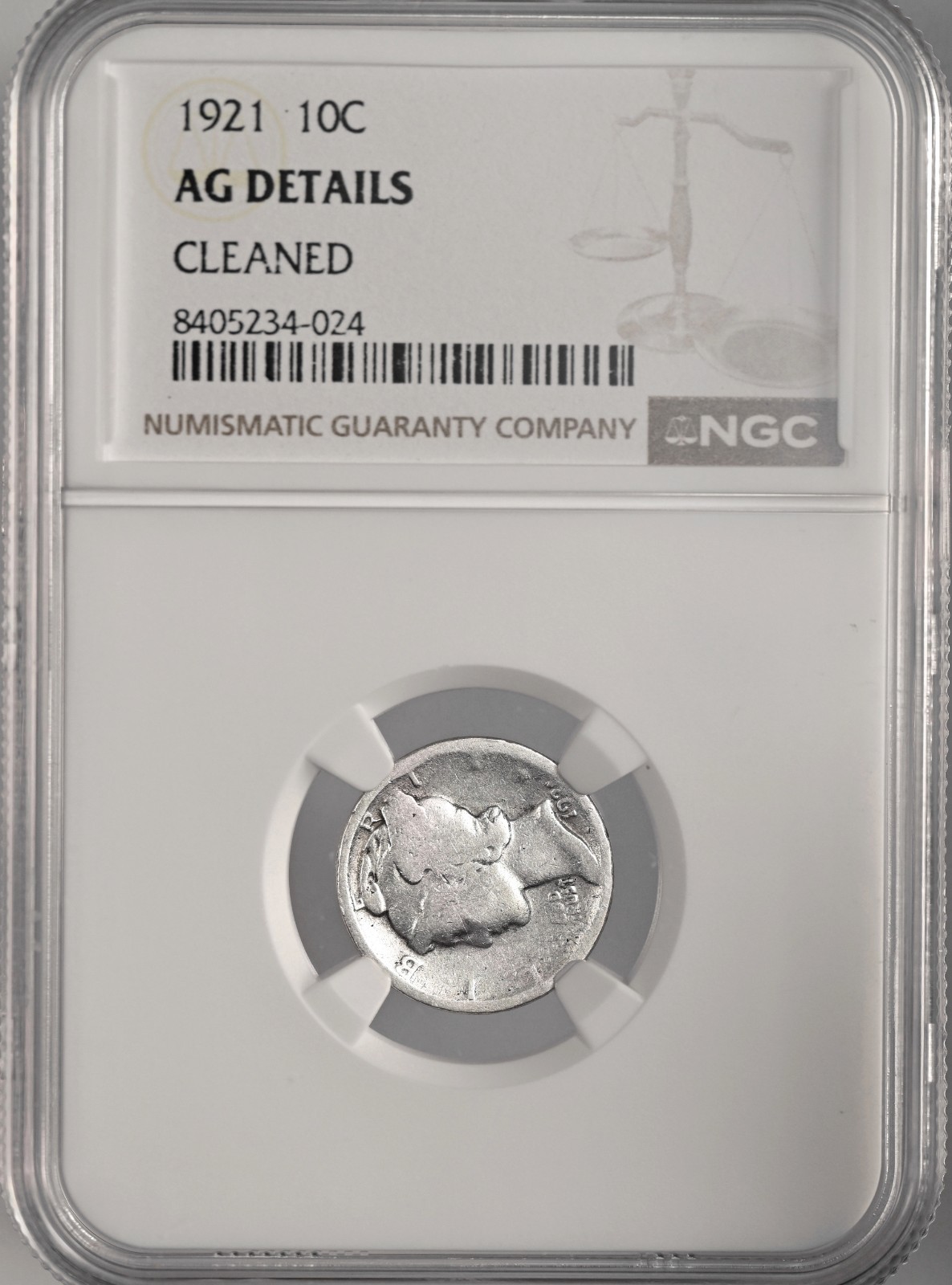 1921-P 10C MERCURY SILVER DIME PHILADELPHIA NGC AG DETAILS \