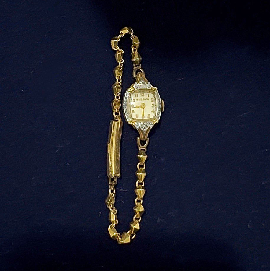 Bulova Vintage Women’s Manual Wind Gold Filled Cushion Watch White Dial